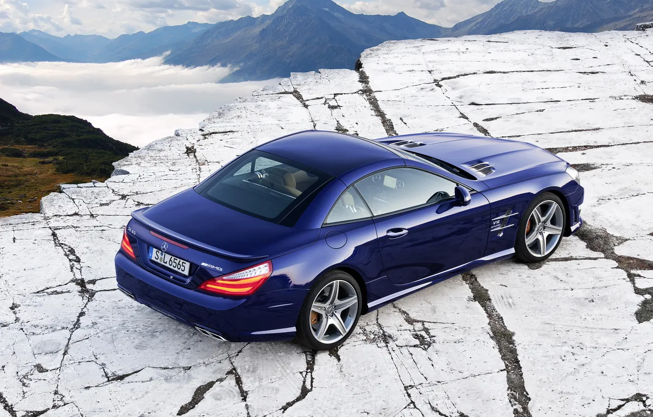 Photo wallpaper mountains, supercar, Mercedes, mercedes sl65 amg