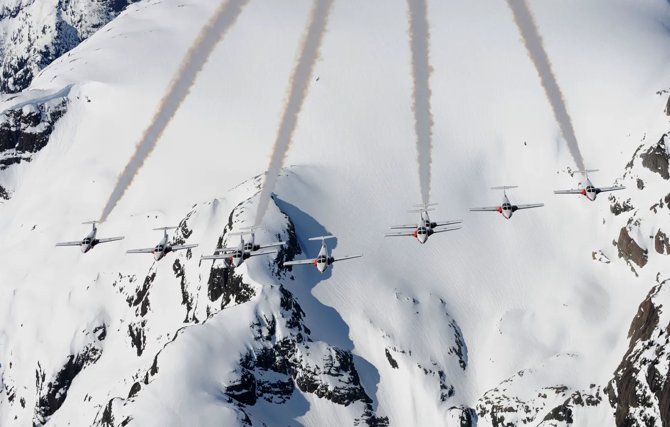 Photo wallpaper snow, mountains, aircraft, flight, Canadair, training, CT-114 Tutor