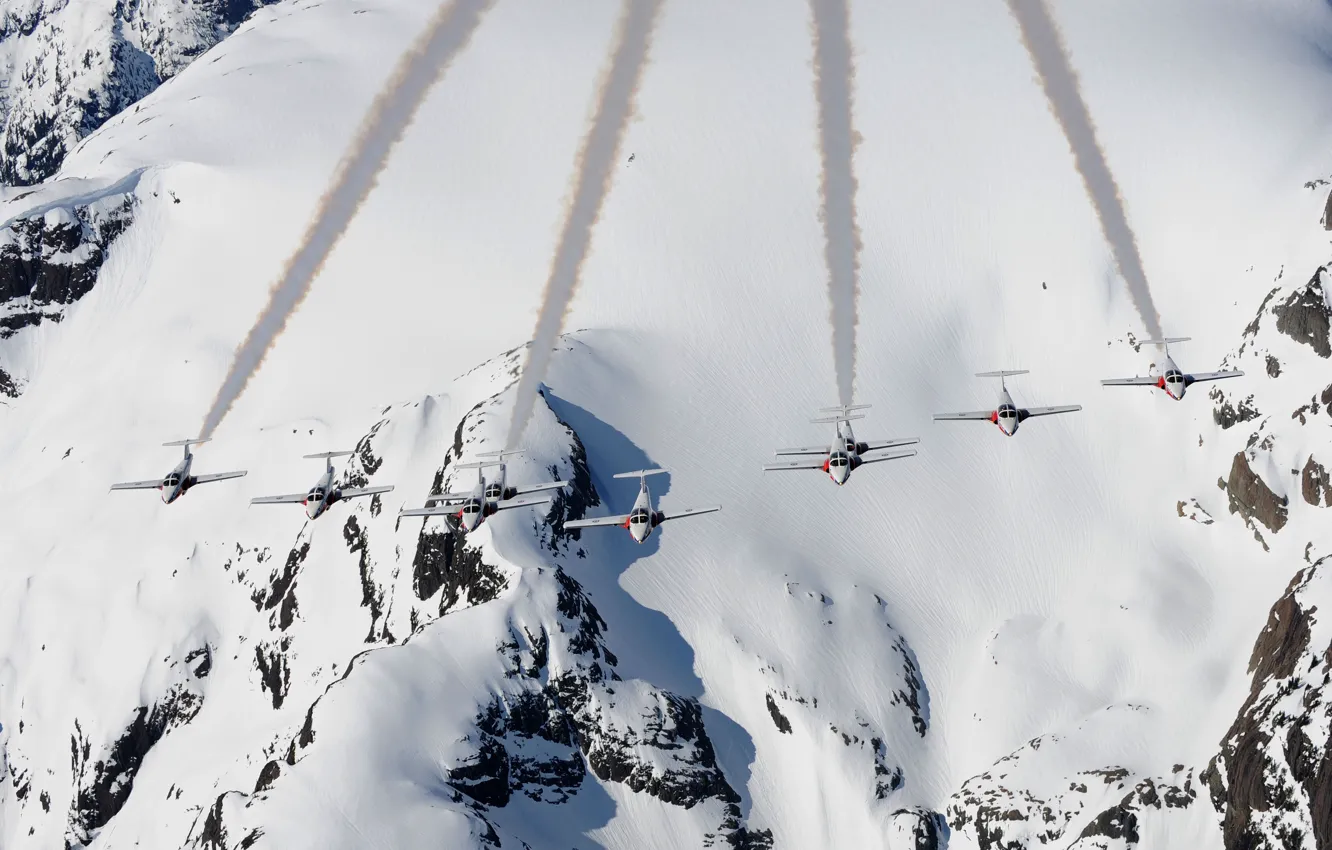 Photo wallpaper snow, flight, mountains, the plane, Canadair, training, CT-114 Tutor
