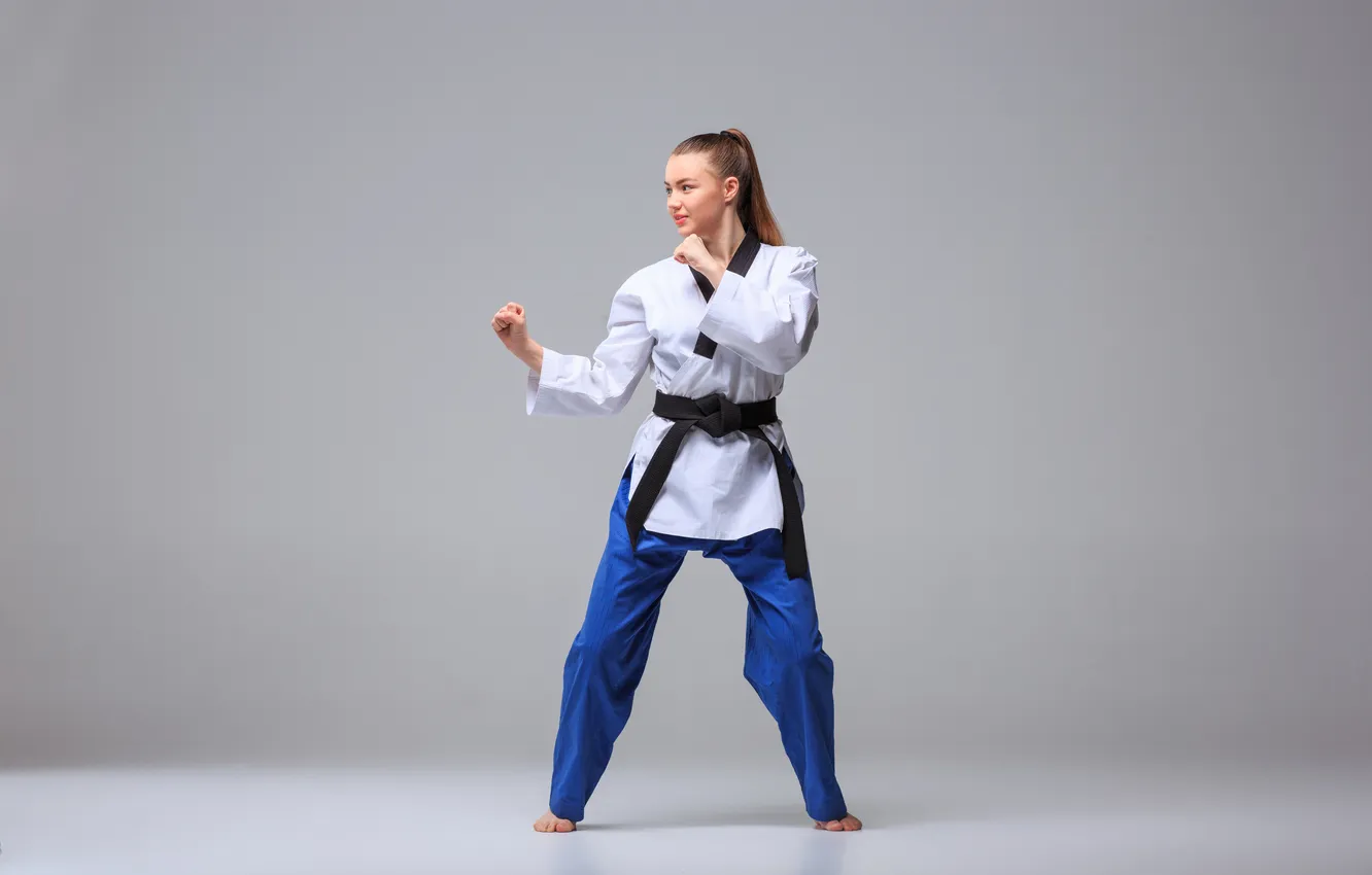 Photo wallpaper girl, black, belt, karate