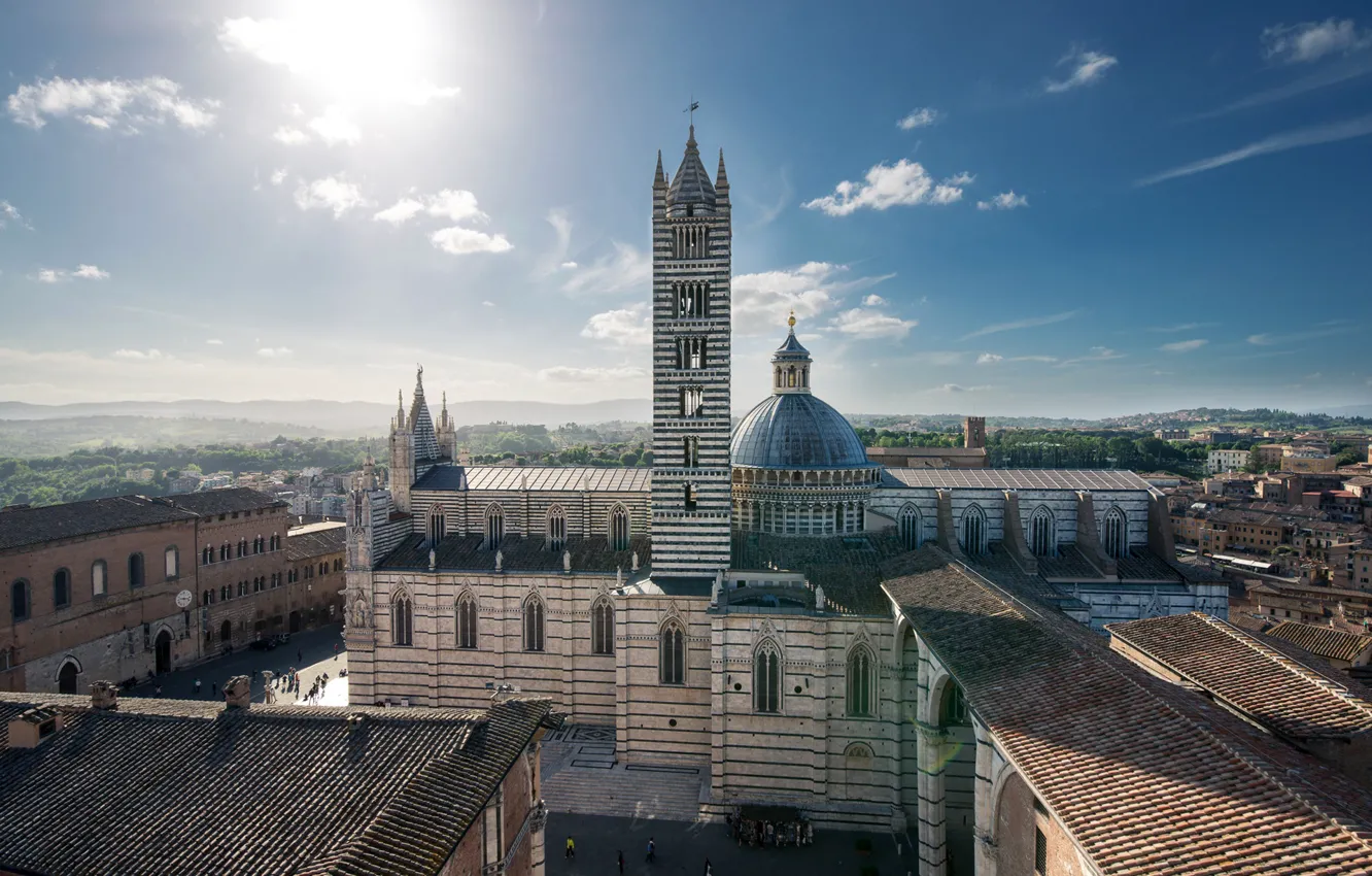 Photo wallpaper Italy, panorama, Tuscany, Cathedral, the bell tower, Siena