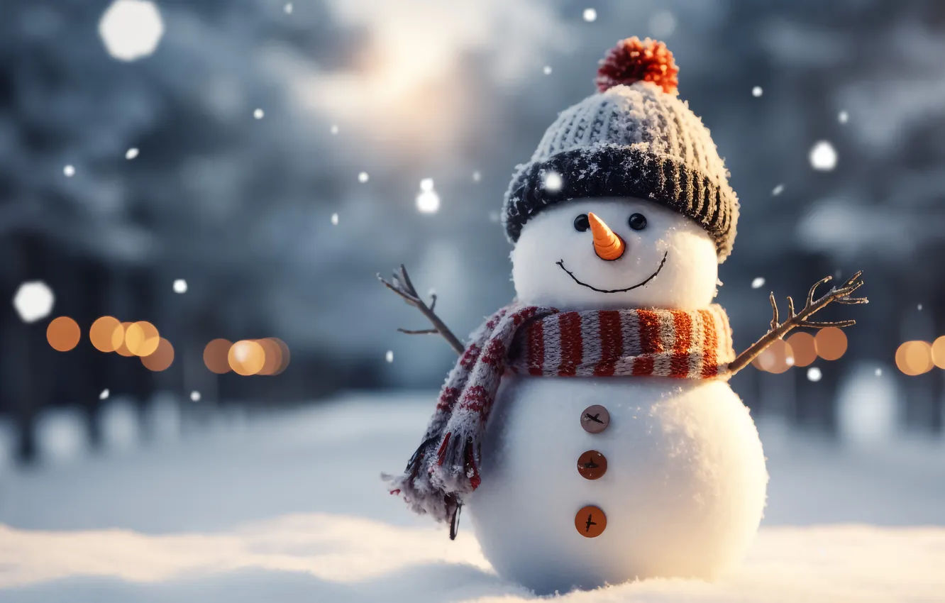 Photo wallpaper winter, snow, decoration, new year, Christmas, snowman, Christmas, winter