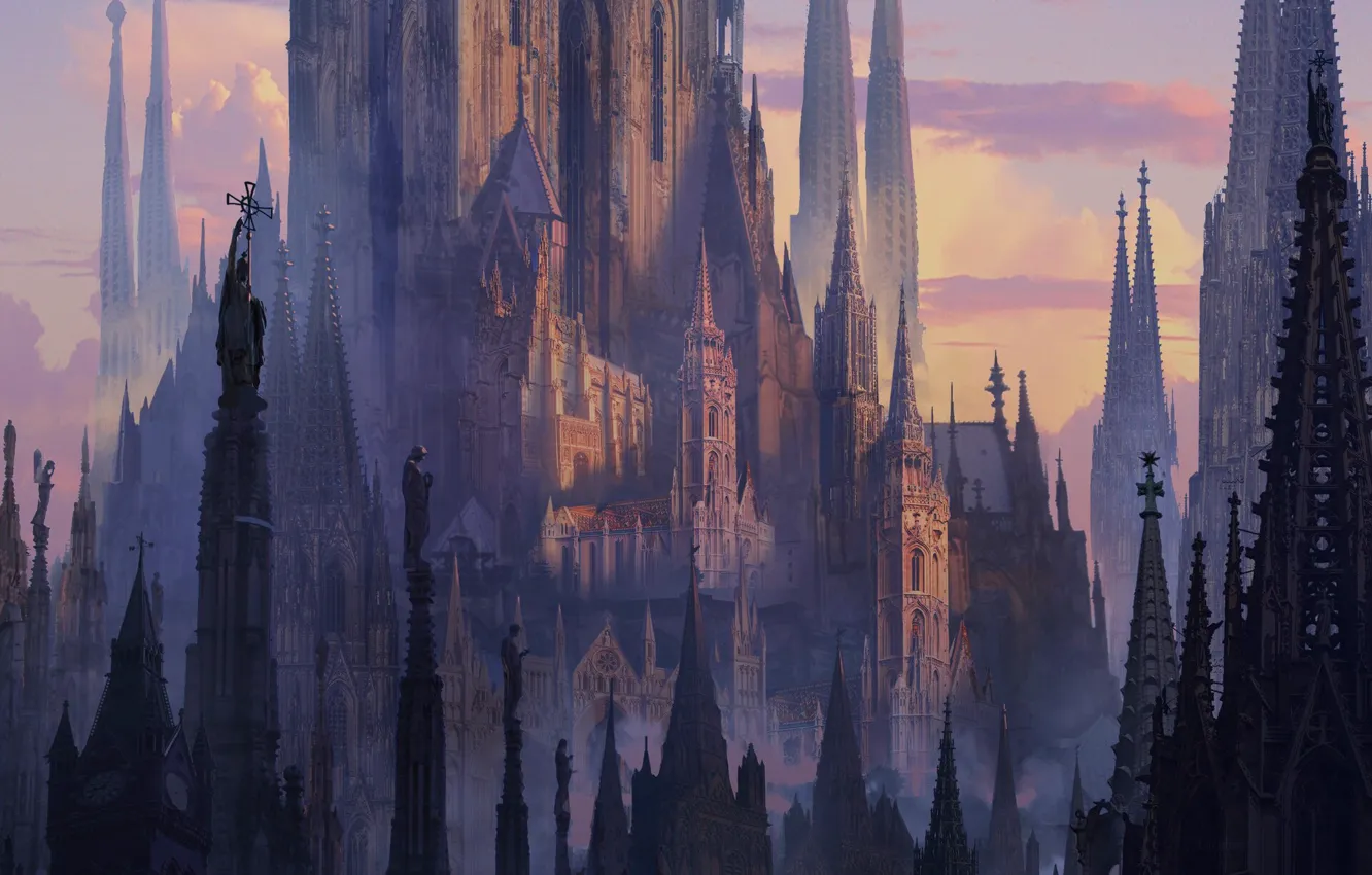 Photo wallpaper the city, fiction, art, Cathedral, architecture, faith, architecture, Anthony Brault