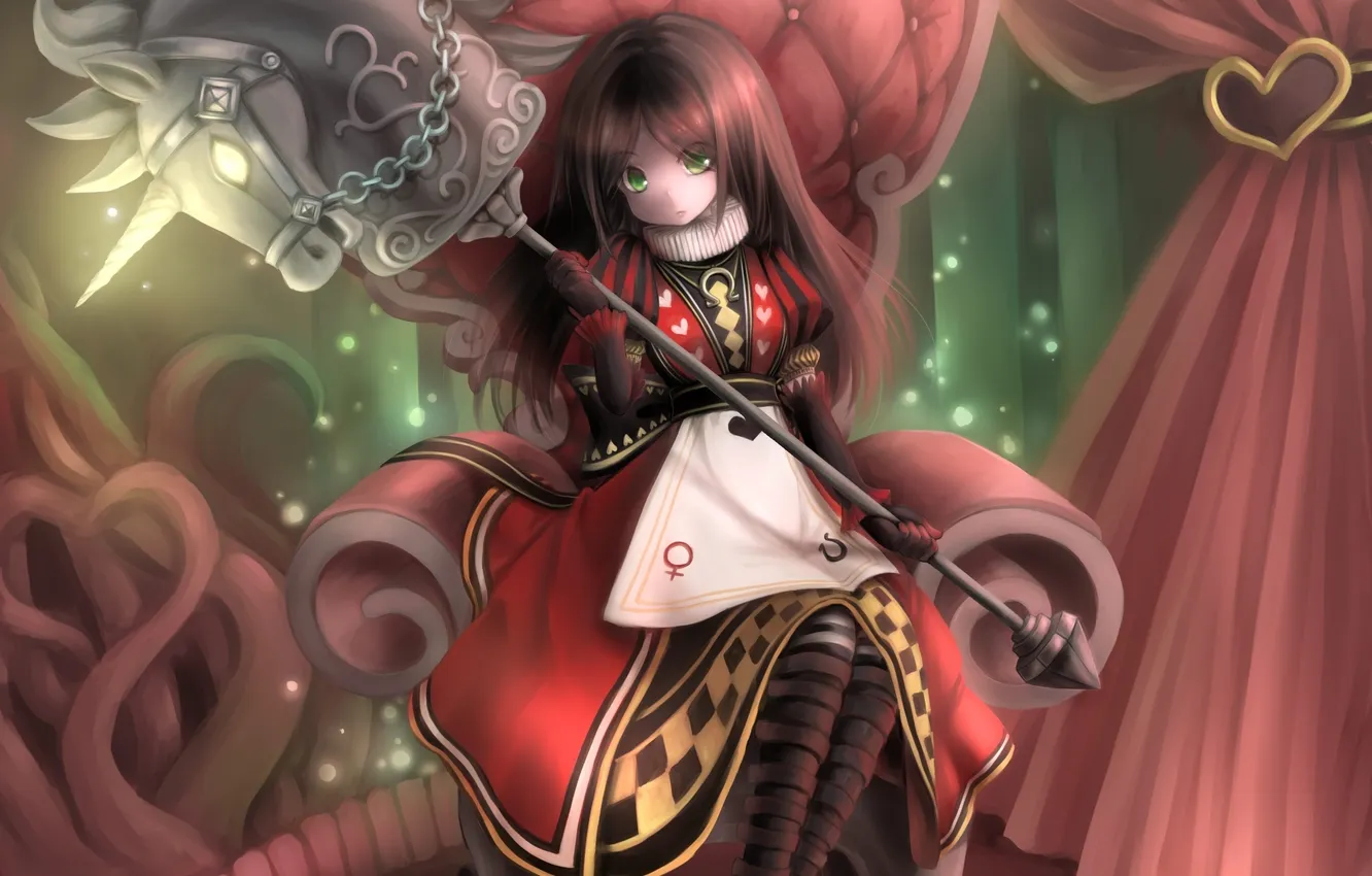Photo wallpaper horse, heart, chair, dress, gloves, Alice in Wonderland, alice (wonderland)