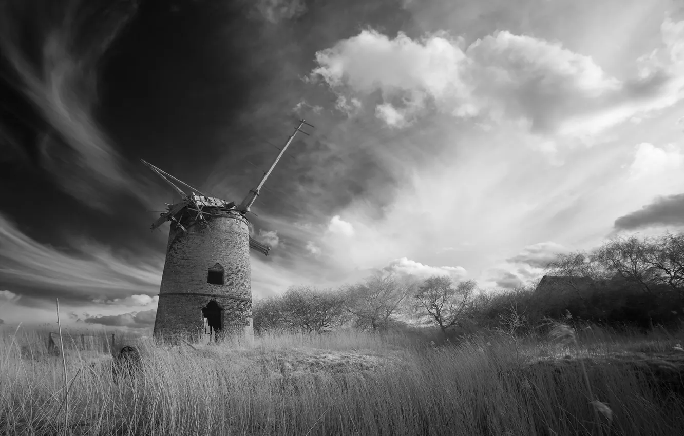 Photo wallpaper landscape, nature, mill