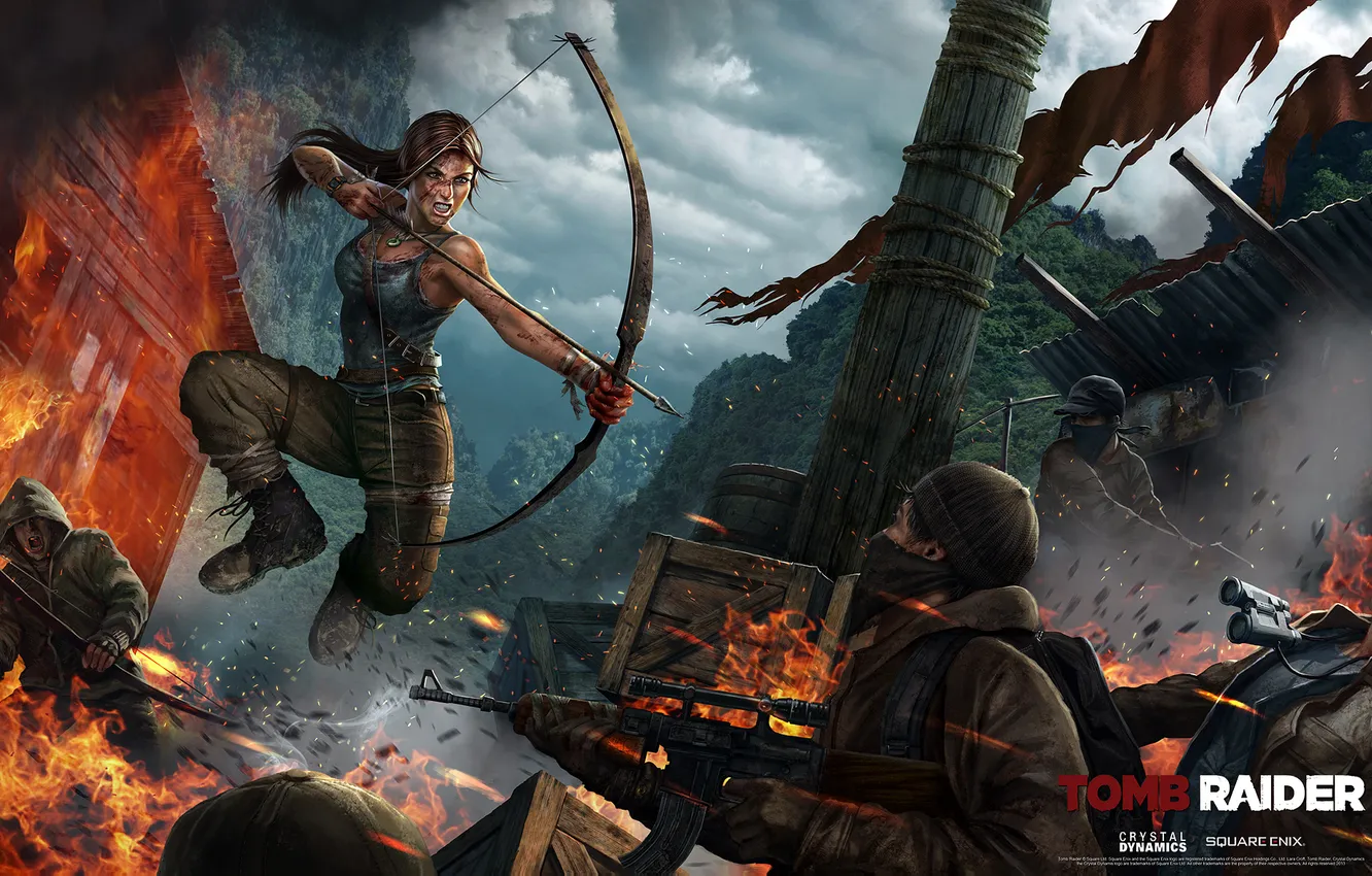 Photo wallpaper girl, meadow, machine, the bandits, Tomb Raider, Kalash, Tomb raider