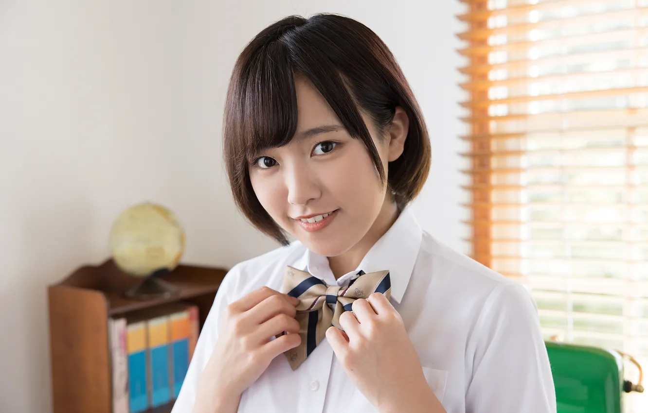 Photo wallpaper woman, smile, beautiful, model, pretty, window, asian, japanese