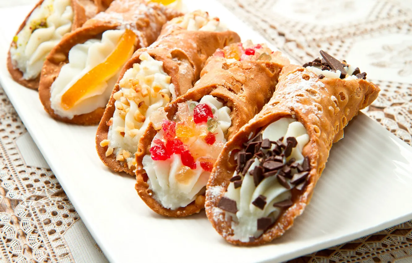 Photo wallpaper cream, dessert, waffles, tube