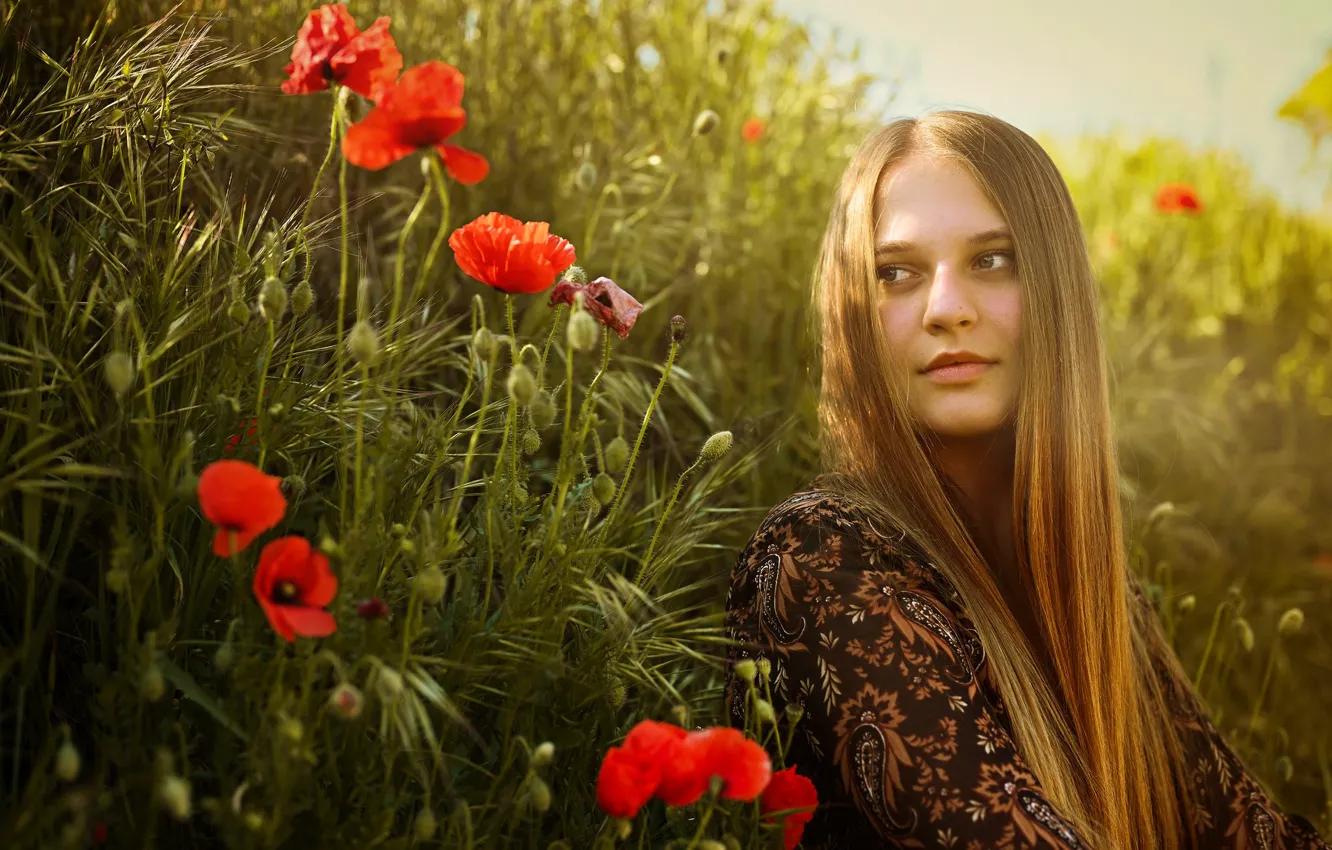 Photo wallpaper summer, look, girl, light, flowers, Maki, portrait, blonde