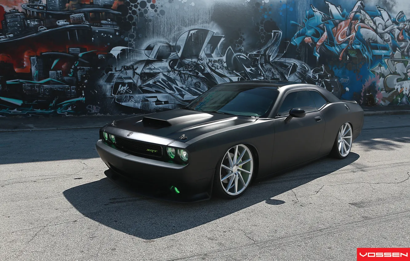 Photo wallpaper graffiti, shadow, Dodge, SRT8, Challenger, CVT, Vossen, Wheels