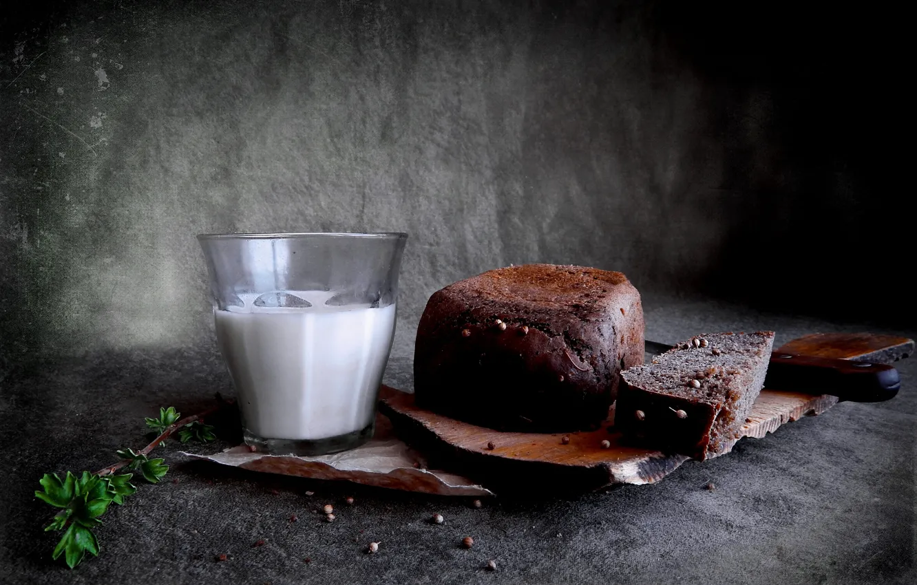 Photo wallpaper milk, bread, Board
