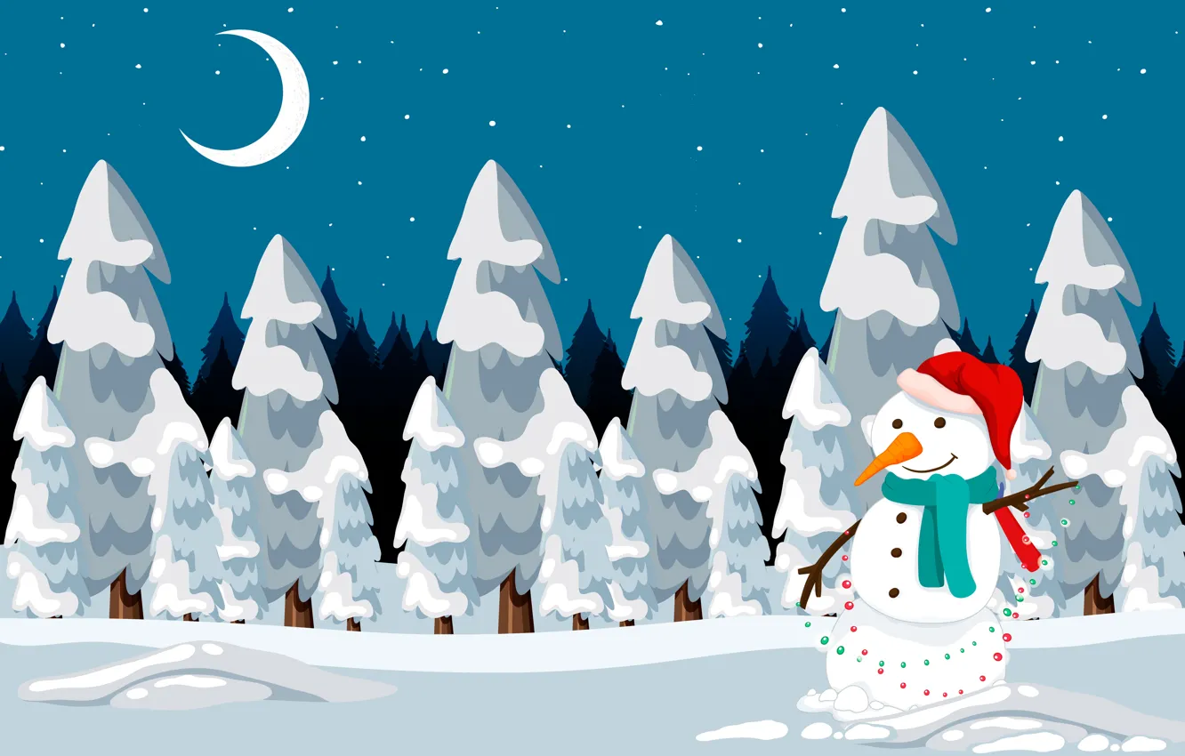 Photo wallpaper forest, stars, snow, night, the moon, graphics, new year, a month