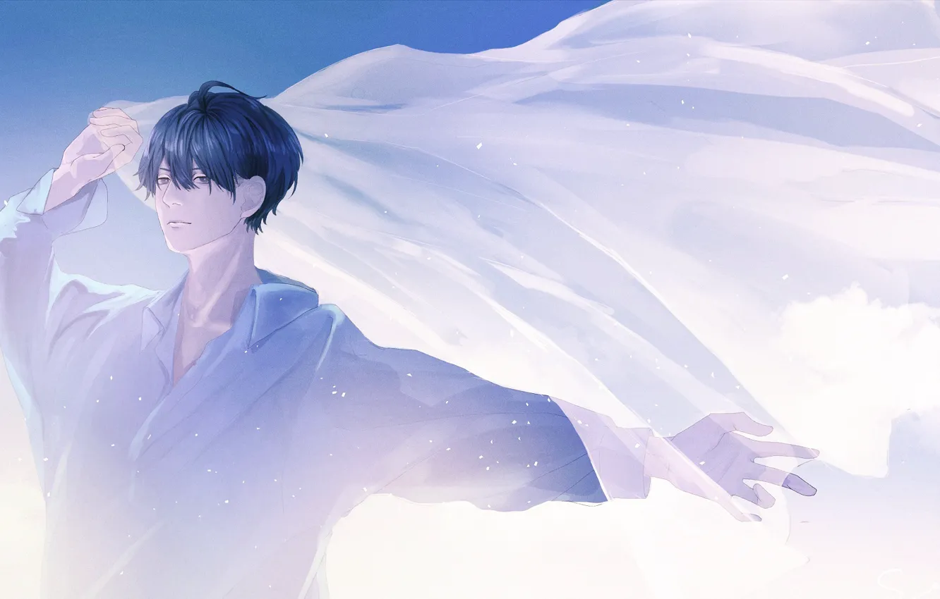 Photo wallpaper the wind, fabric, guy, by 世