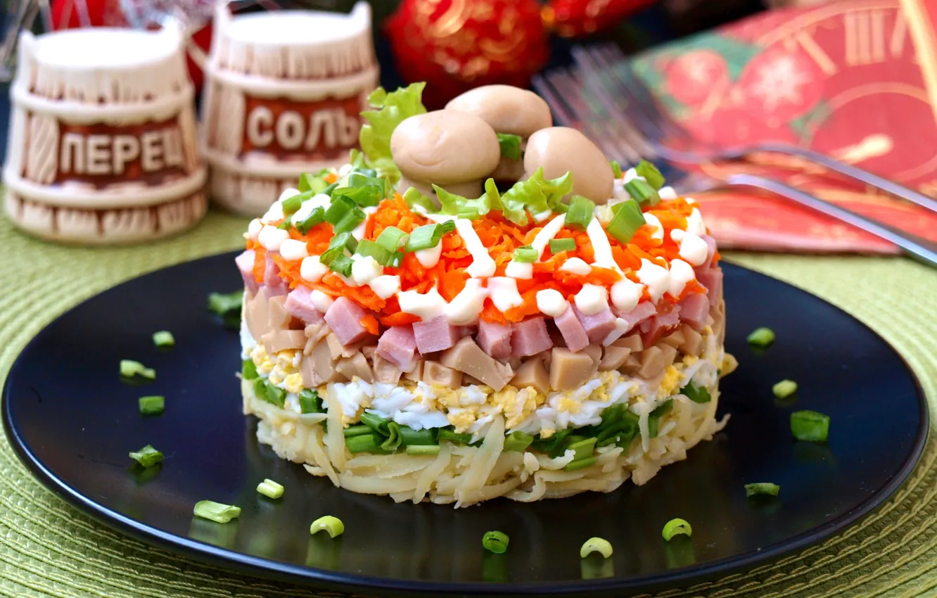 Photo wallpaper mushrooms, vegetables, salad, layer