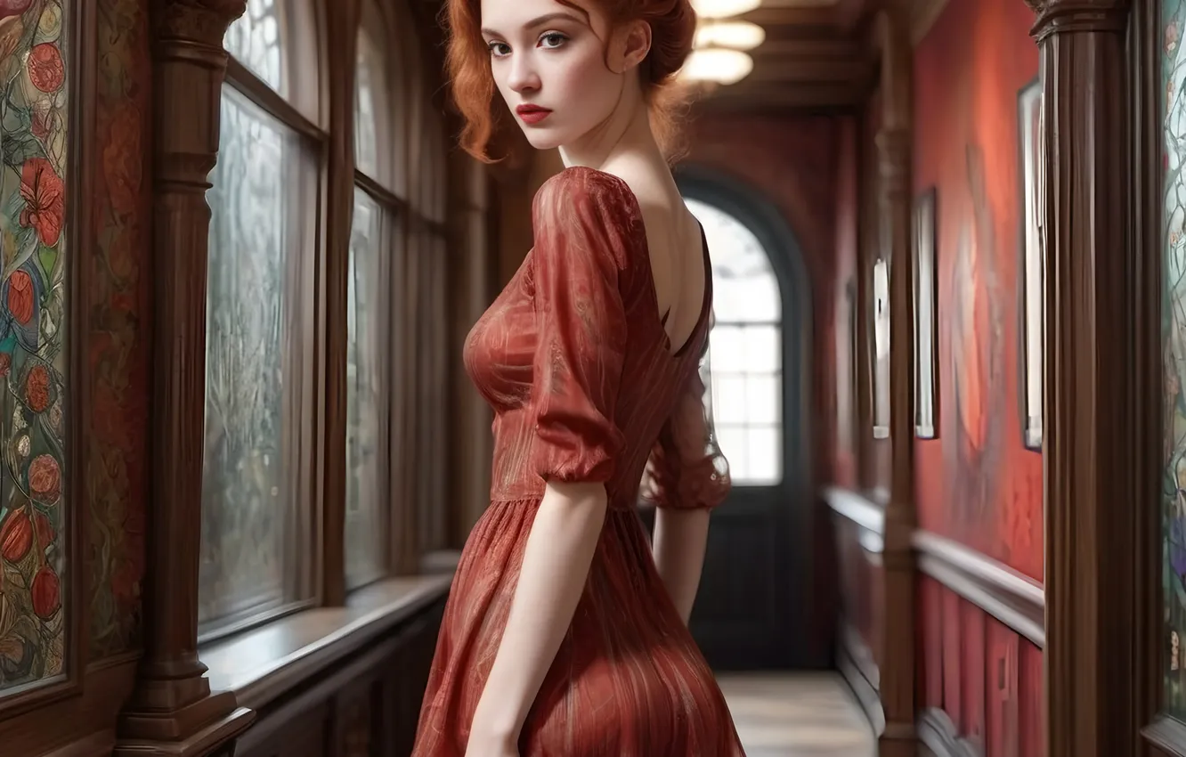 Photo wallpaper red, dress, woman