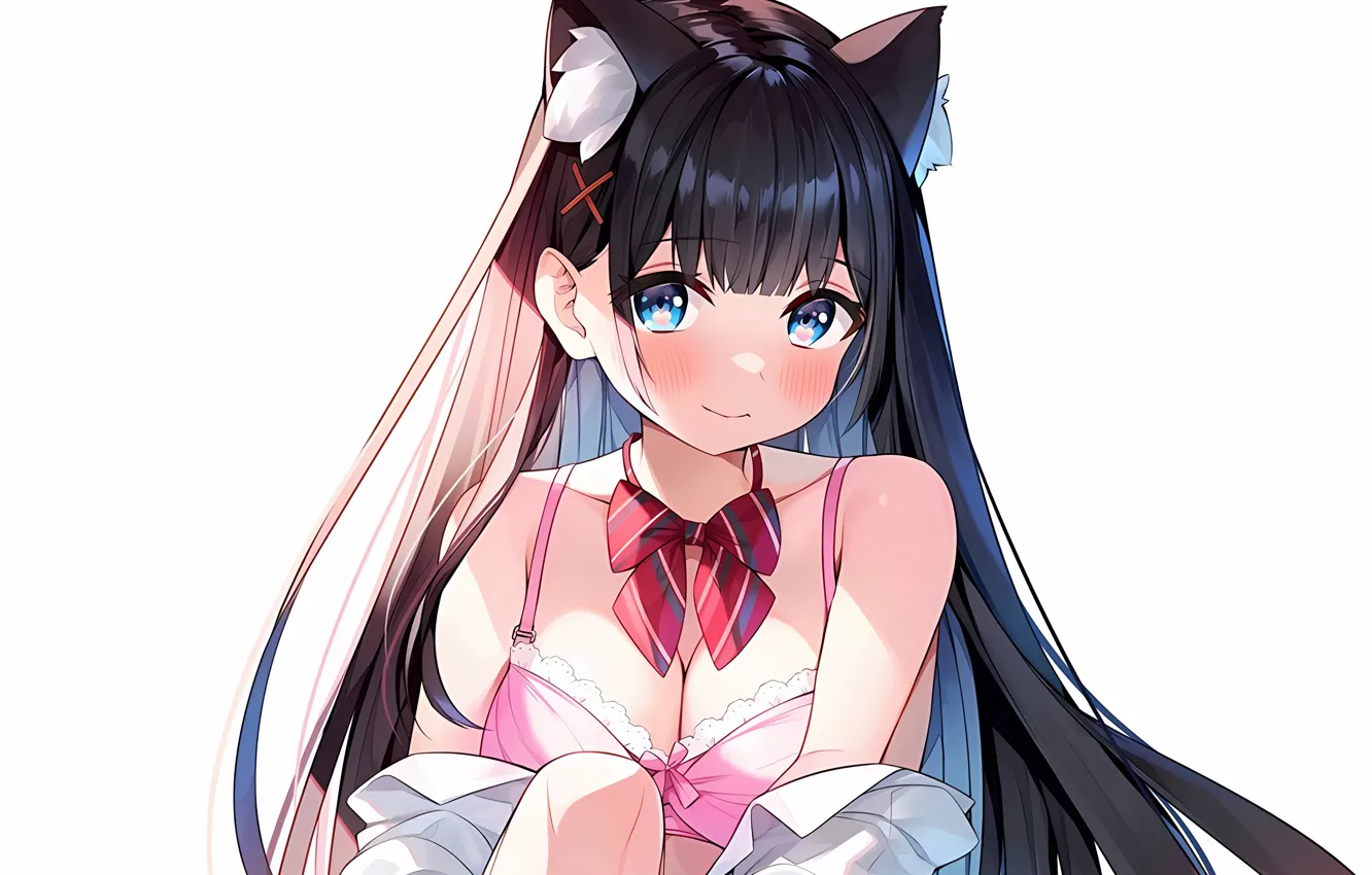 Photo wallpaper girl, sexy, lingerie, bra, cleavage, long hair, boobs, animal ears