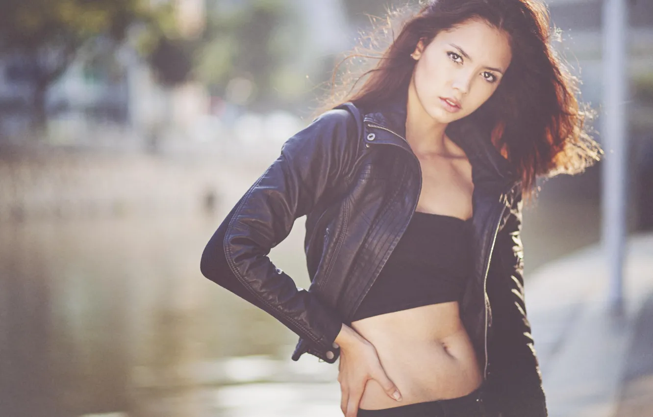 Photo wallpaper Girl, Model, Body, Avalon, Jacket, Hair, Leather