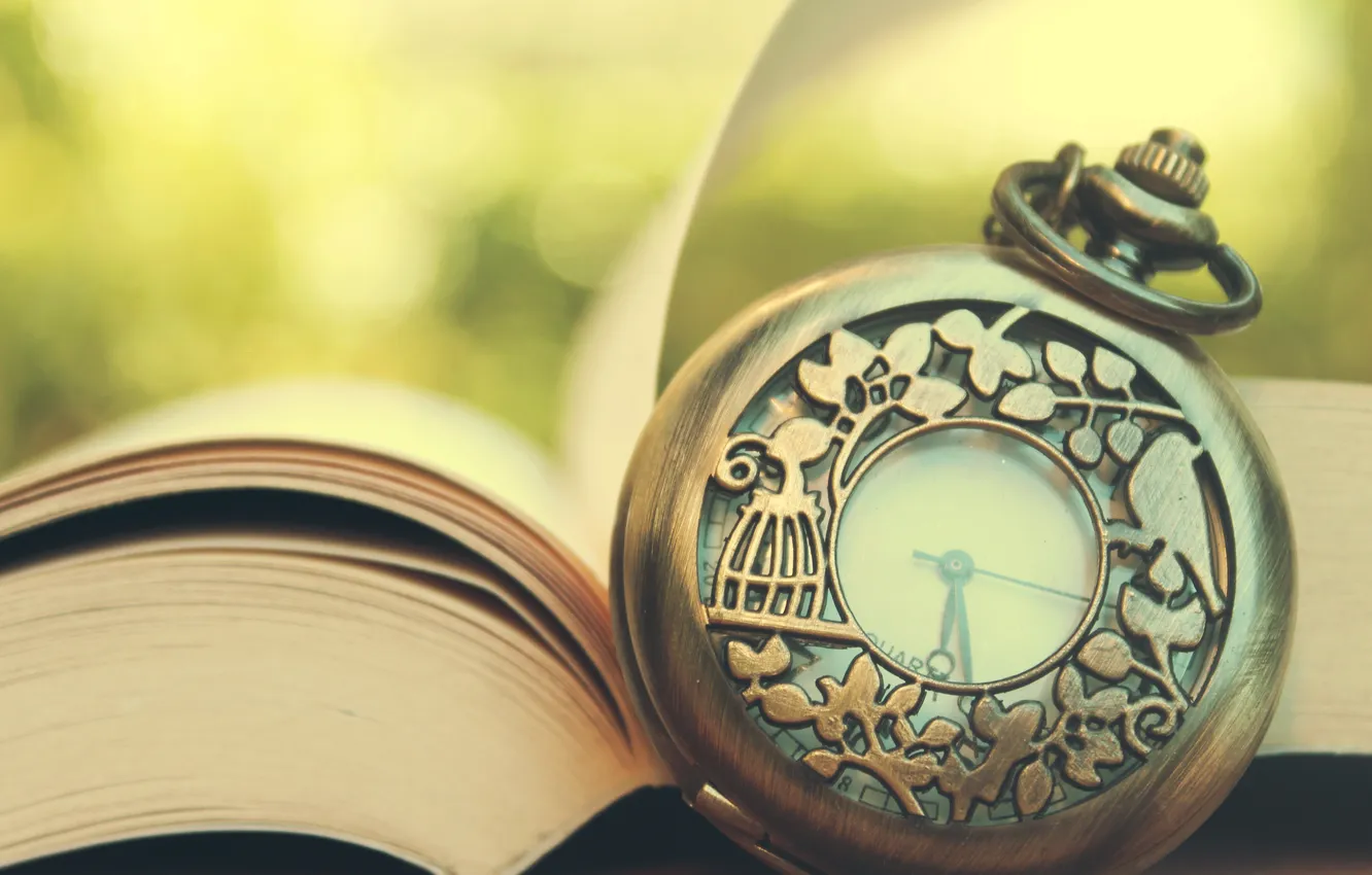 Photo wallpaper arrows, watch, book, page