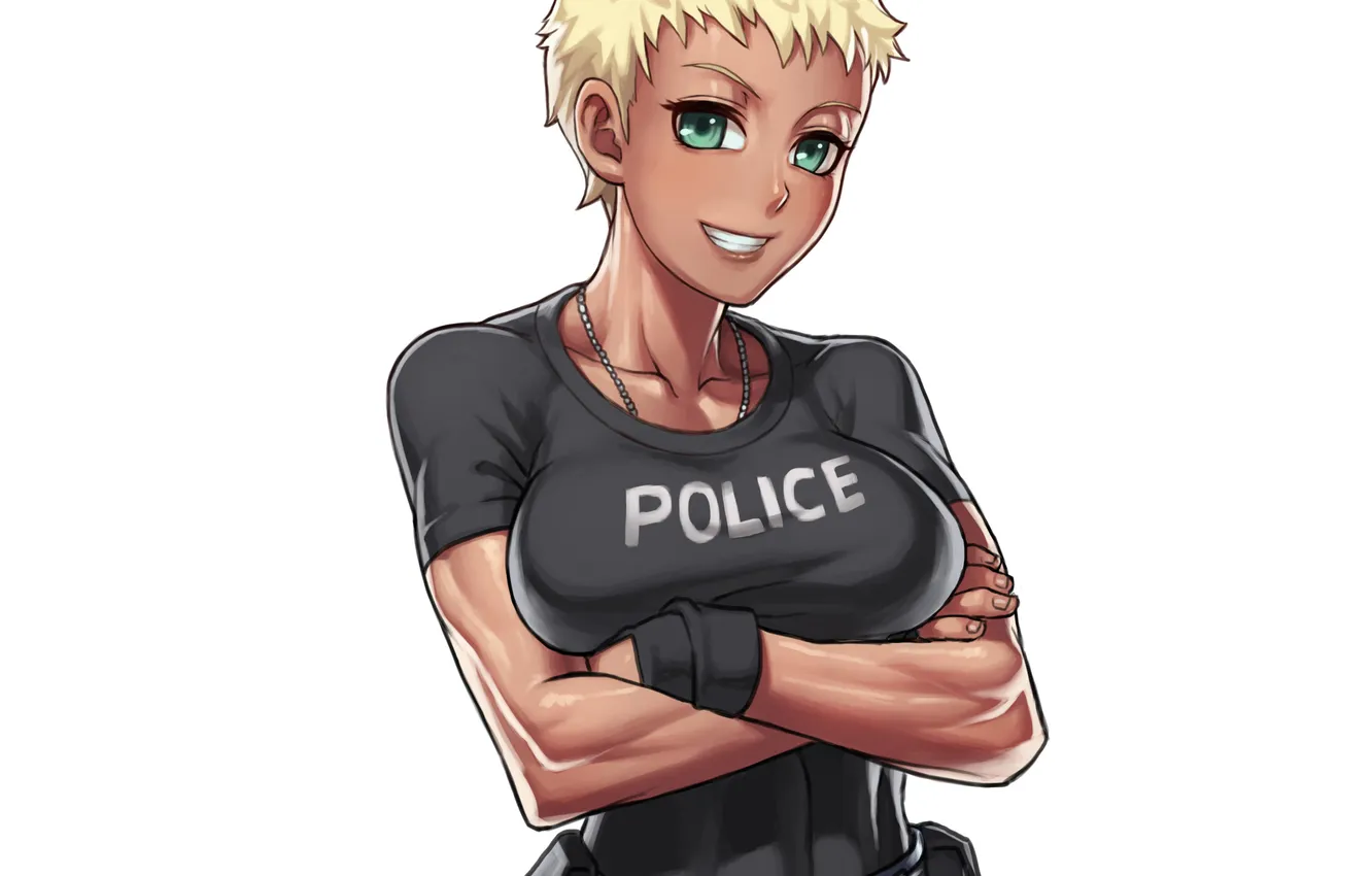 Photo wallpaper girl, t-shirt, police, Naomi Anderson