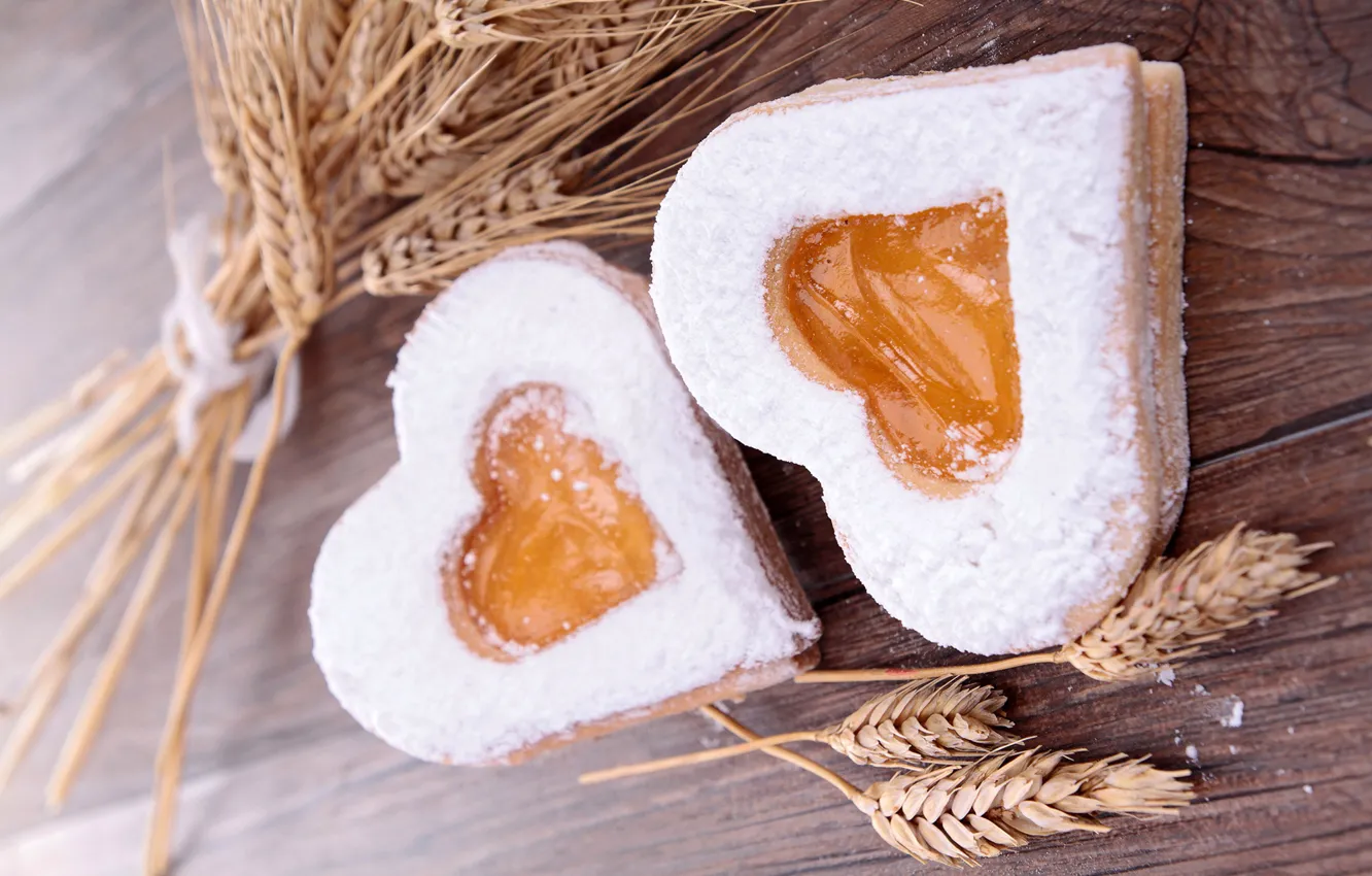Photo wallpaper wheat, heart, ears, cakes, baking
