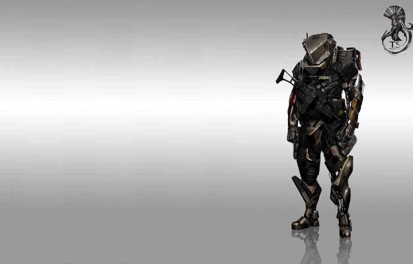 Photo wallpaper fiction, figure, soldiers, armor, the exoskeleton