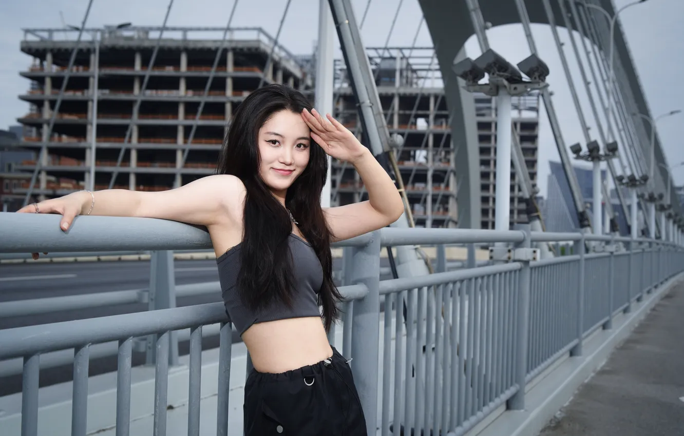 Photo wallpaper girl, bridge, Asian