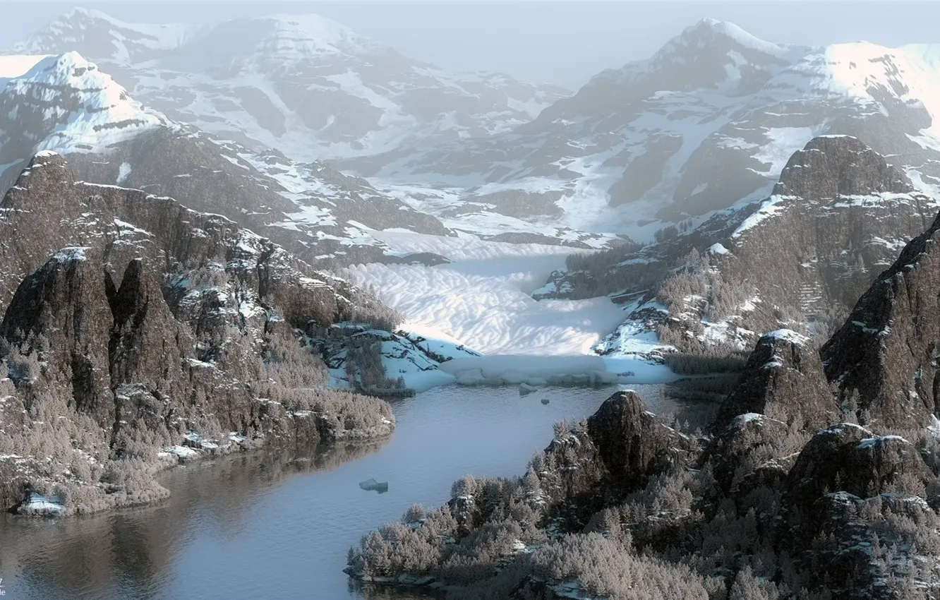 Photo wallpaper mountains, pond, Glacier bay