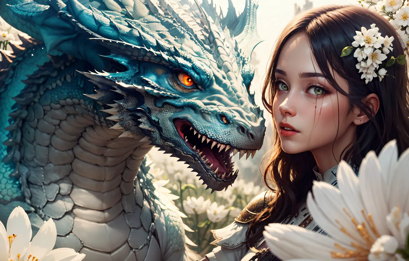 Photo wallpaper girl, dragon, Asian, AI art, neural network