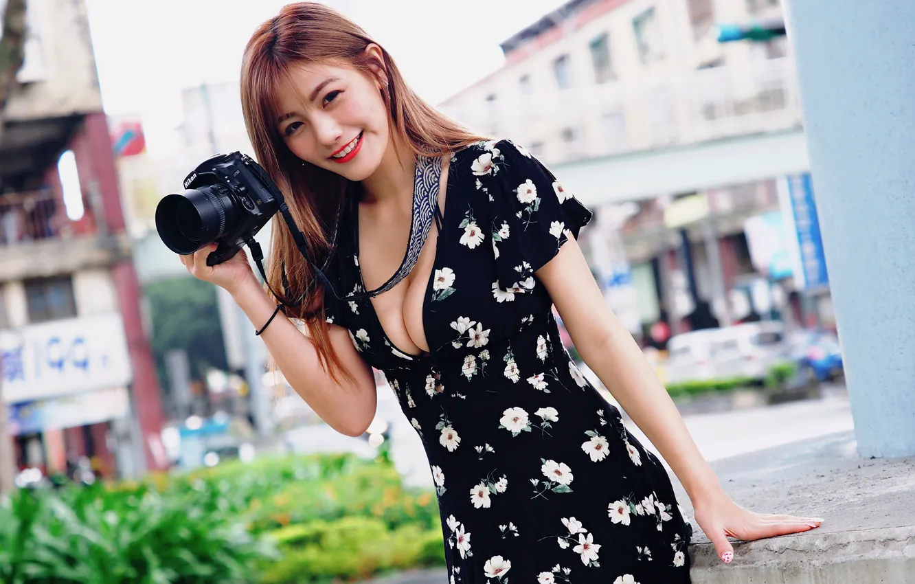 Photo wallpaper look, pose, model, portrait, makeup, dress, hairstyle, the camera