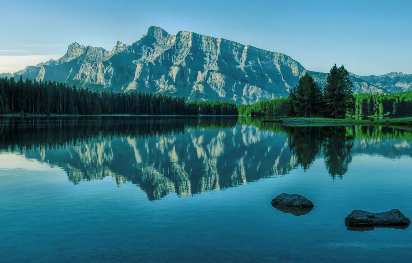 Photo wallpaper Reflection, Mountains, Lake, The slopes, Water Surface