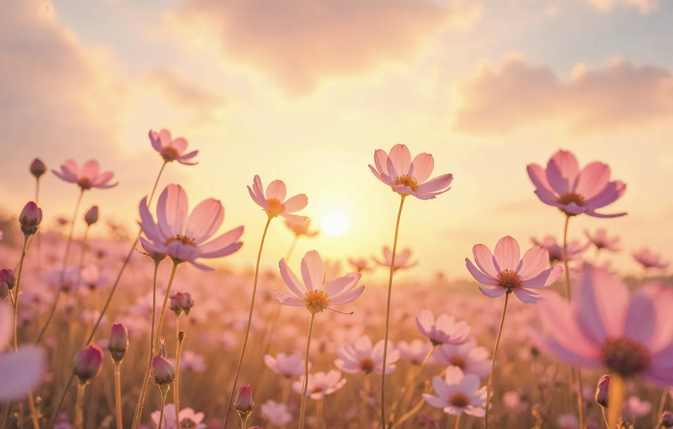 Photo wallpaper field, flowers, spring, colorful, meadow, blossom, flowers, spring