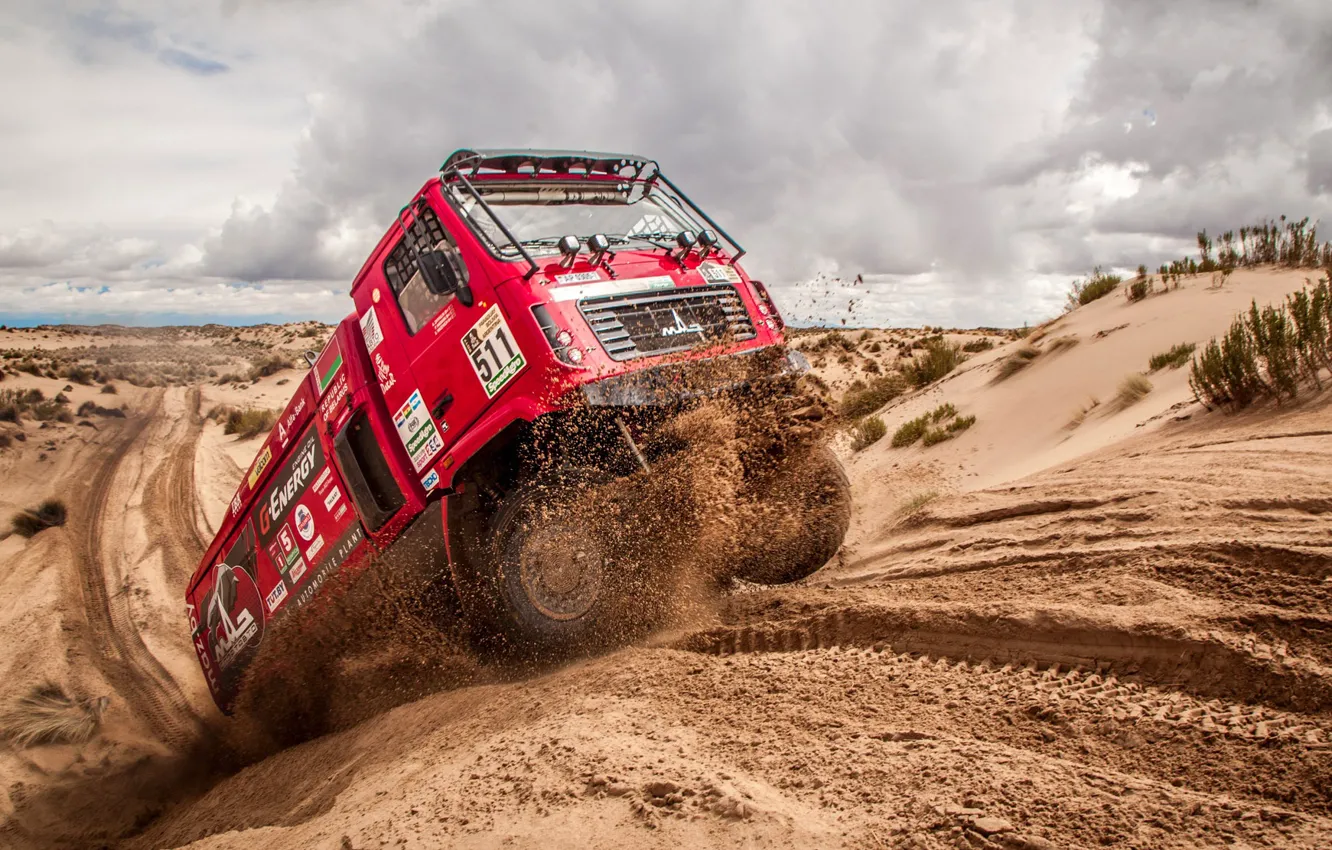 Photo wallpaper sand, race, sport, speed, Truck, Rally, Dakar, Dakar