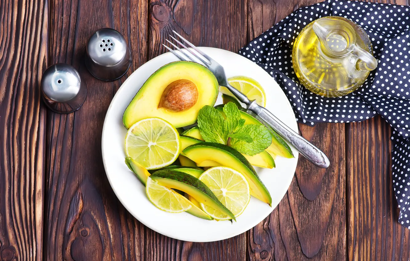 Photo wallpaper lemon, oil, plate, avocado
