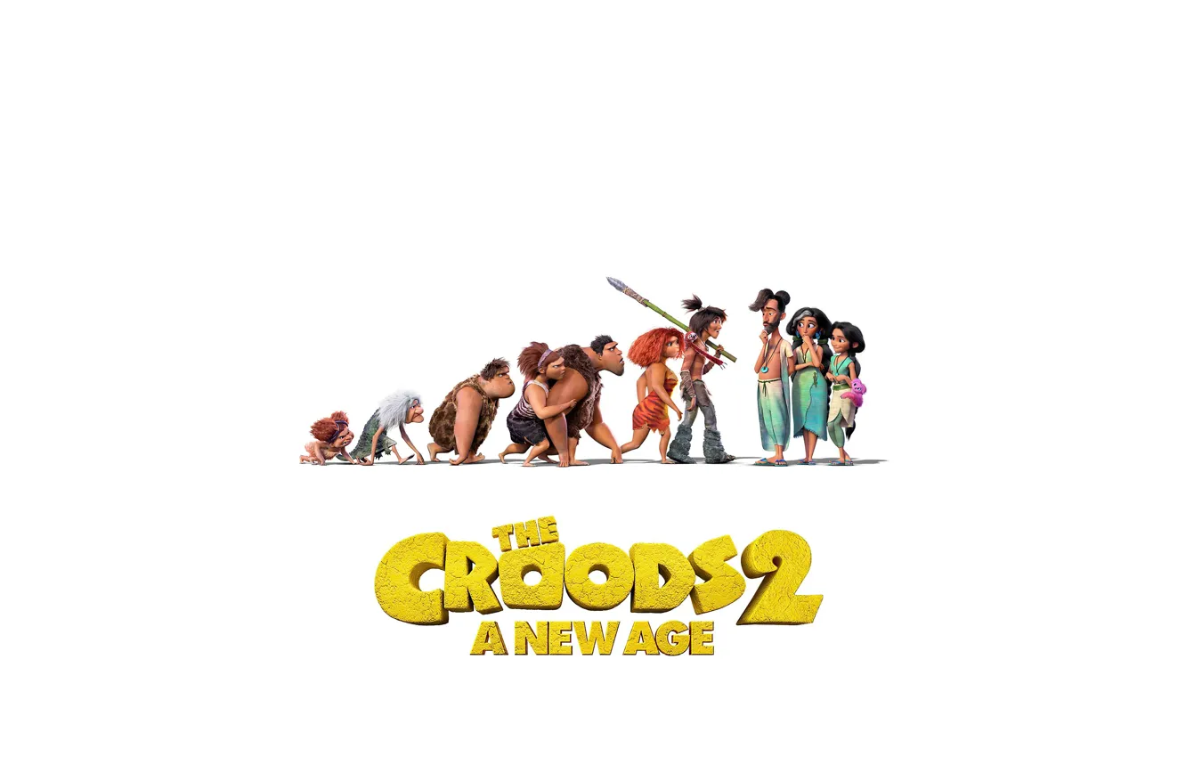 Photo wallpaper animation, minimalism, movie, poster, film, white background, simple background, The Croods