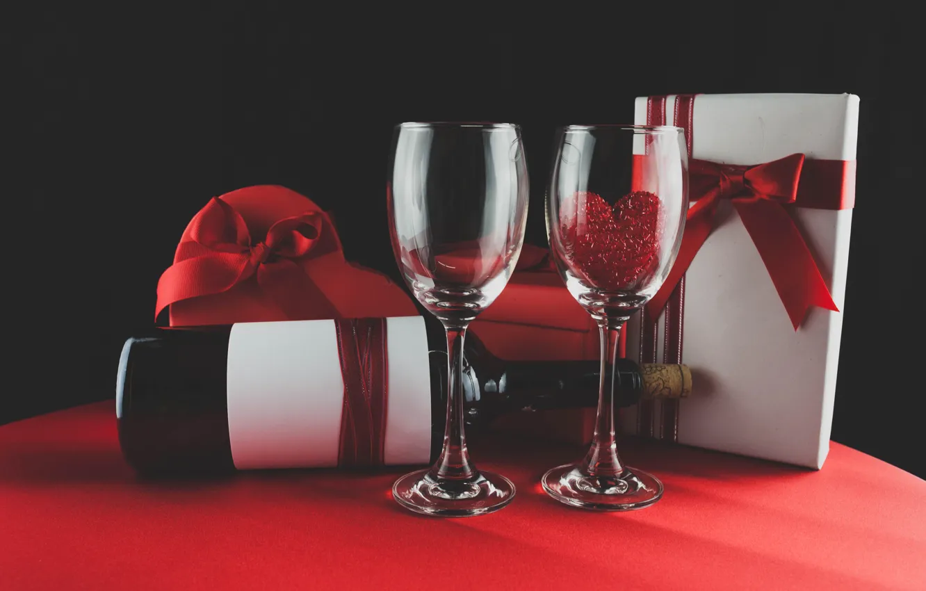 Photo wallpaper wine, glasses, red, love, romantic, hearts, valentine's day, gift