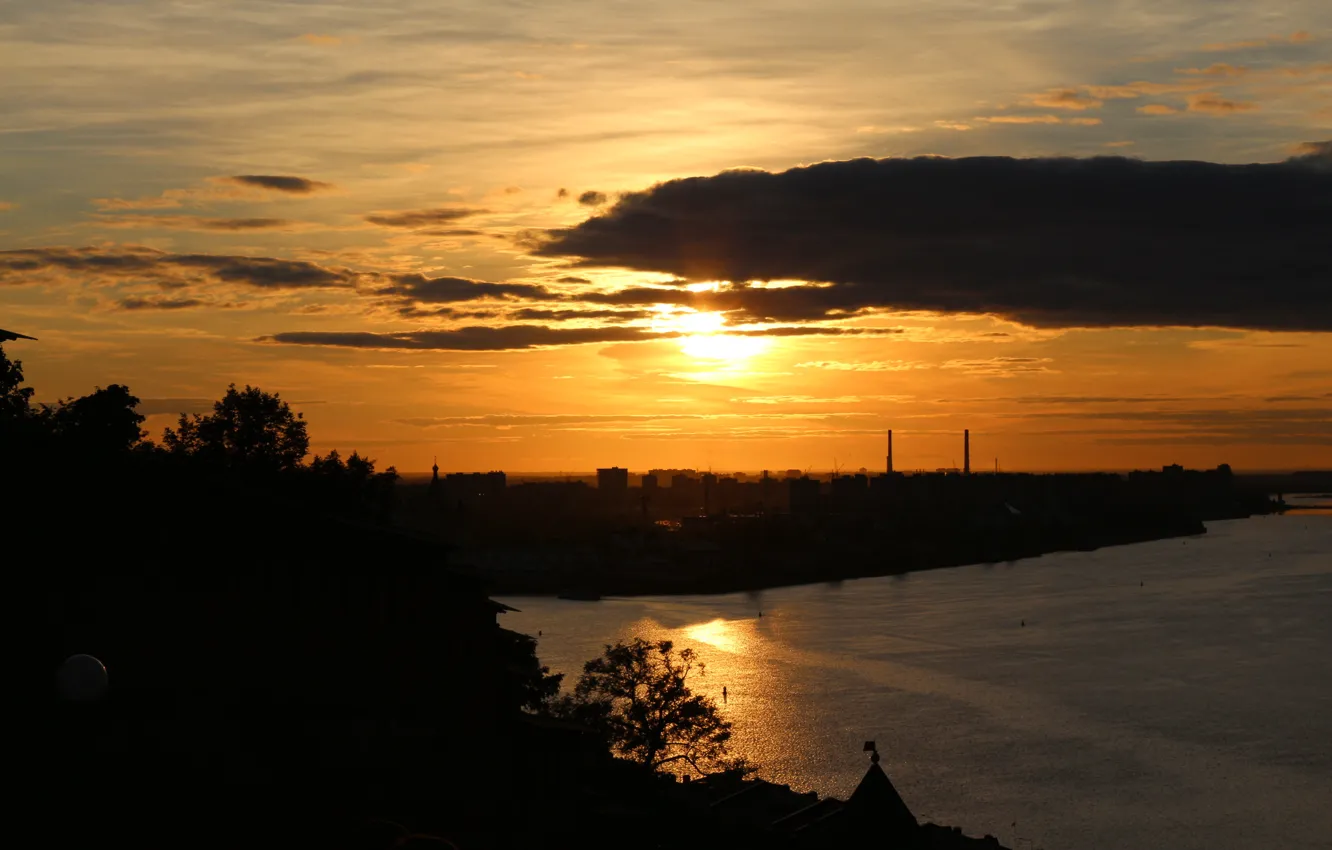 Photo wallpaper the sky, the sun, sunset, the city