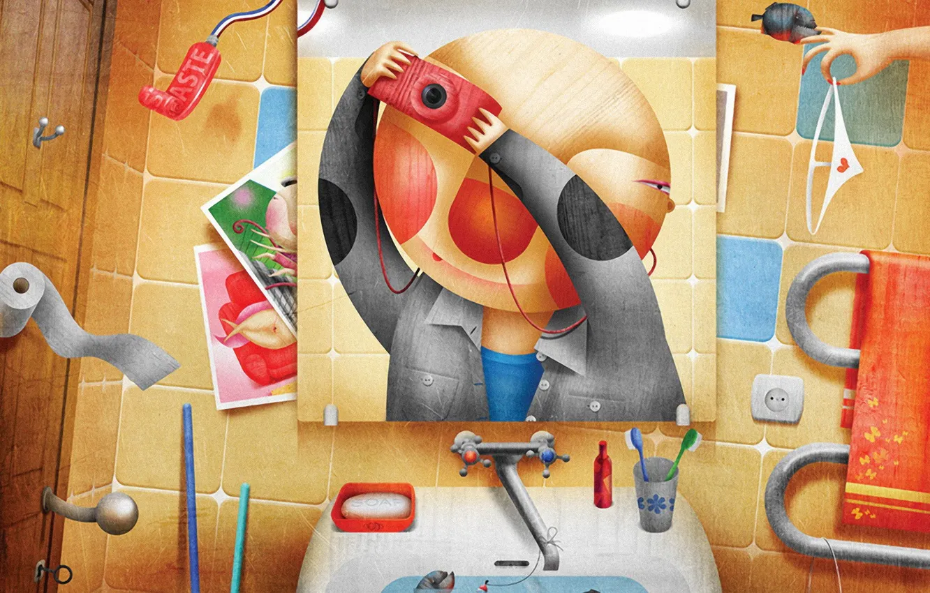 Photo wallpaper figure, mirror, photographer, bathroom