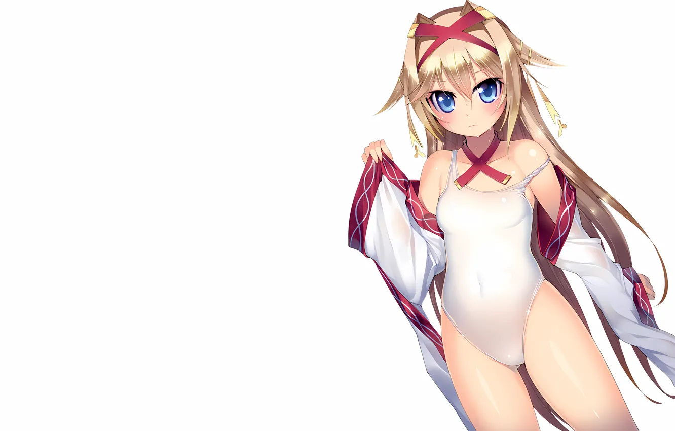 Photo wallpaper girl, sexy, wet, cleavage, long hair, boobs, anime, blue eyes