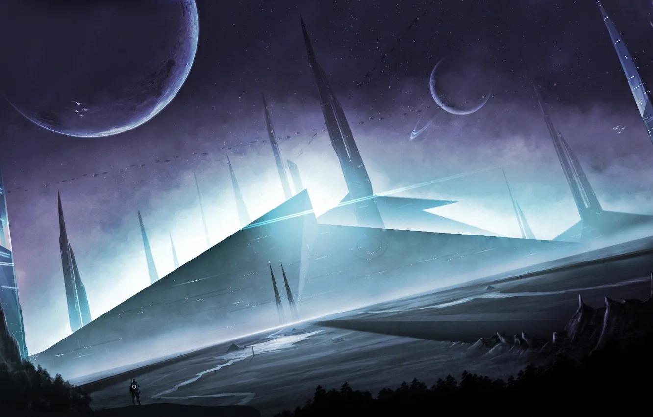 Photo wallpaper stars, people, building, planet, art