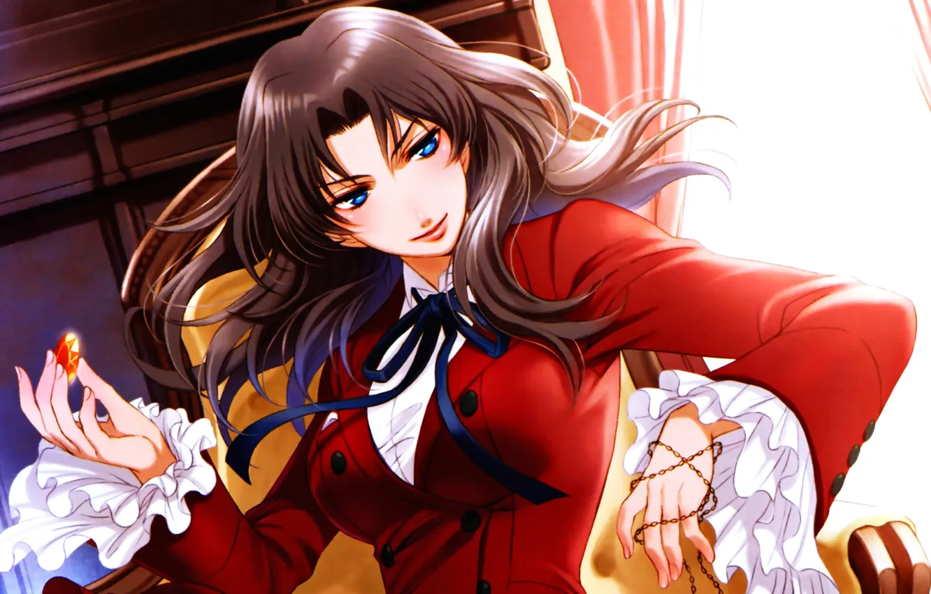 Photo wallpaper girl, smile, chain, blue eyes, tie