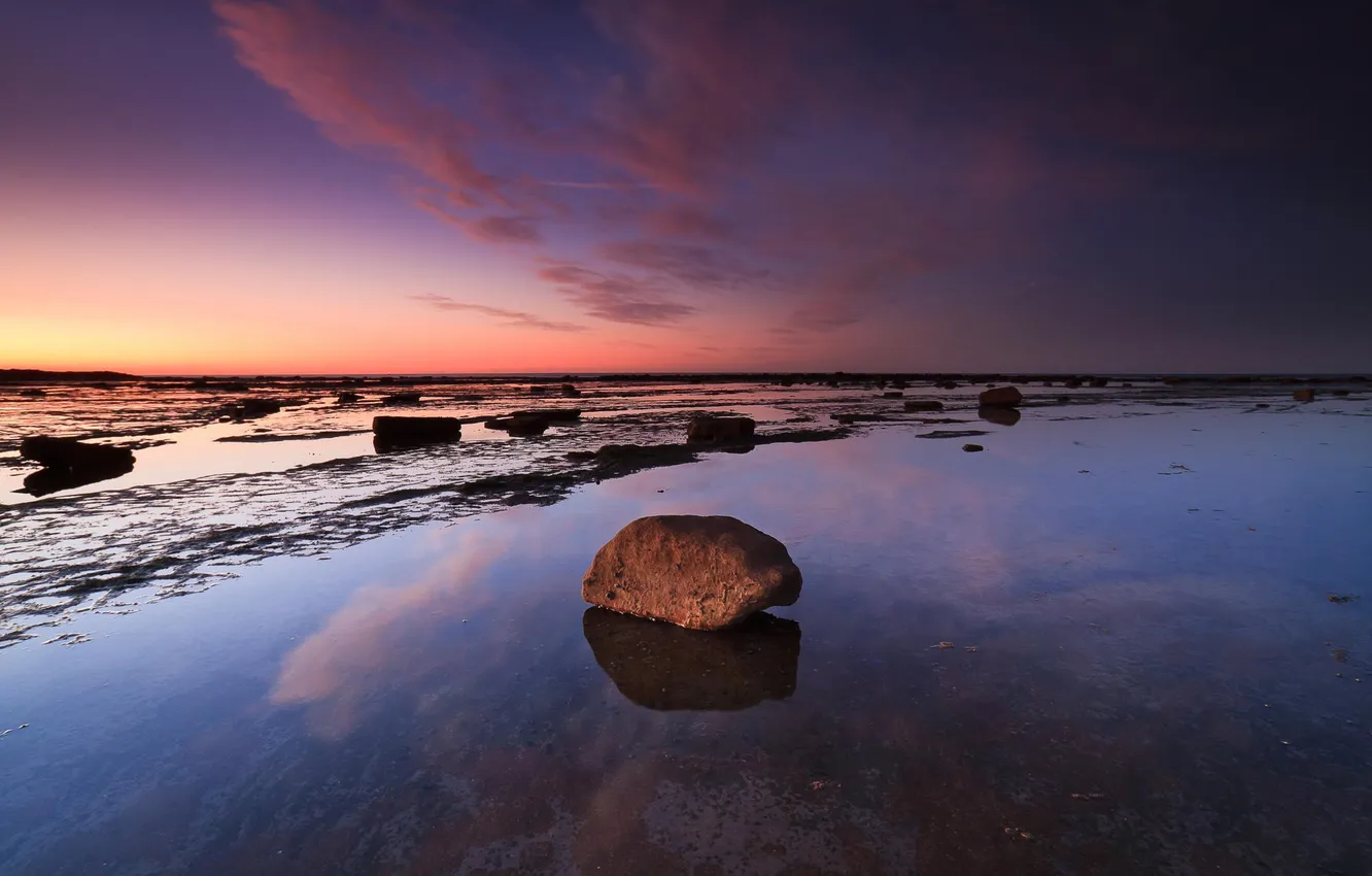 Photo wallpaper sea, the sky, sunset, stones