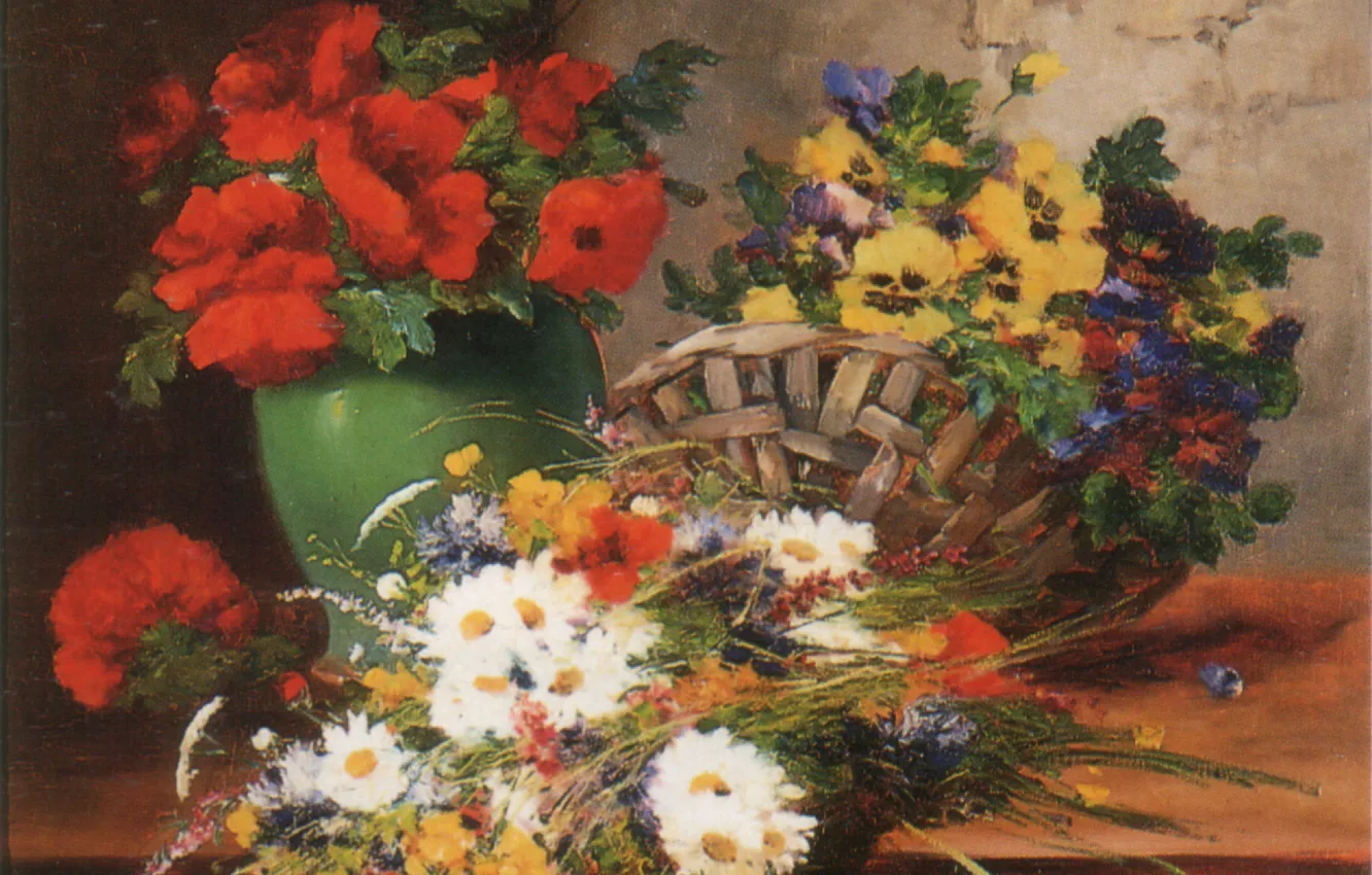 Photo wallpaper flowers, basket, vase, CAUCHOIS