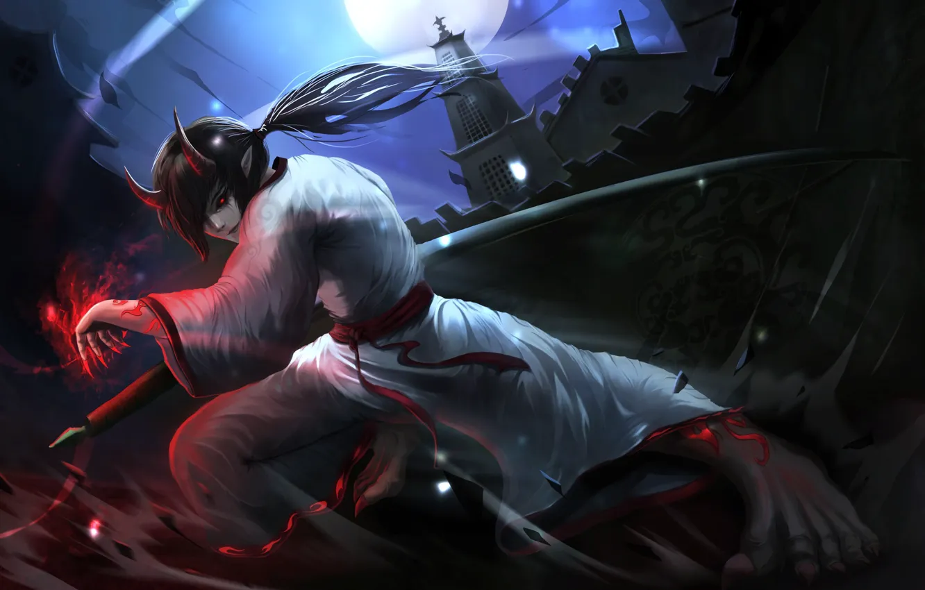 Photo wallpaper night, fiction, darkness, the moon, Asia, sword, the demon, claws