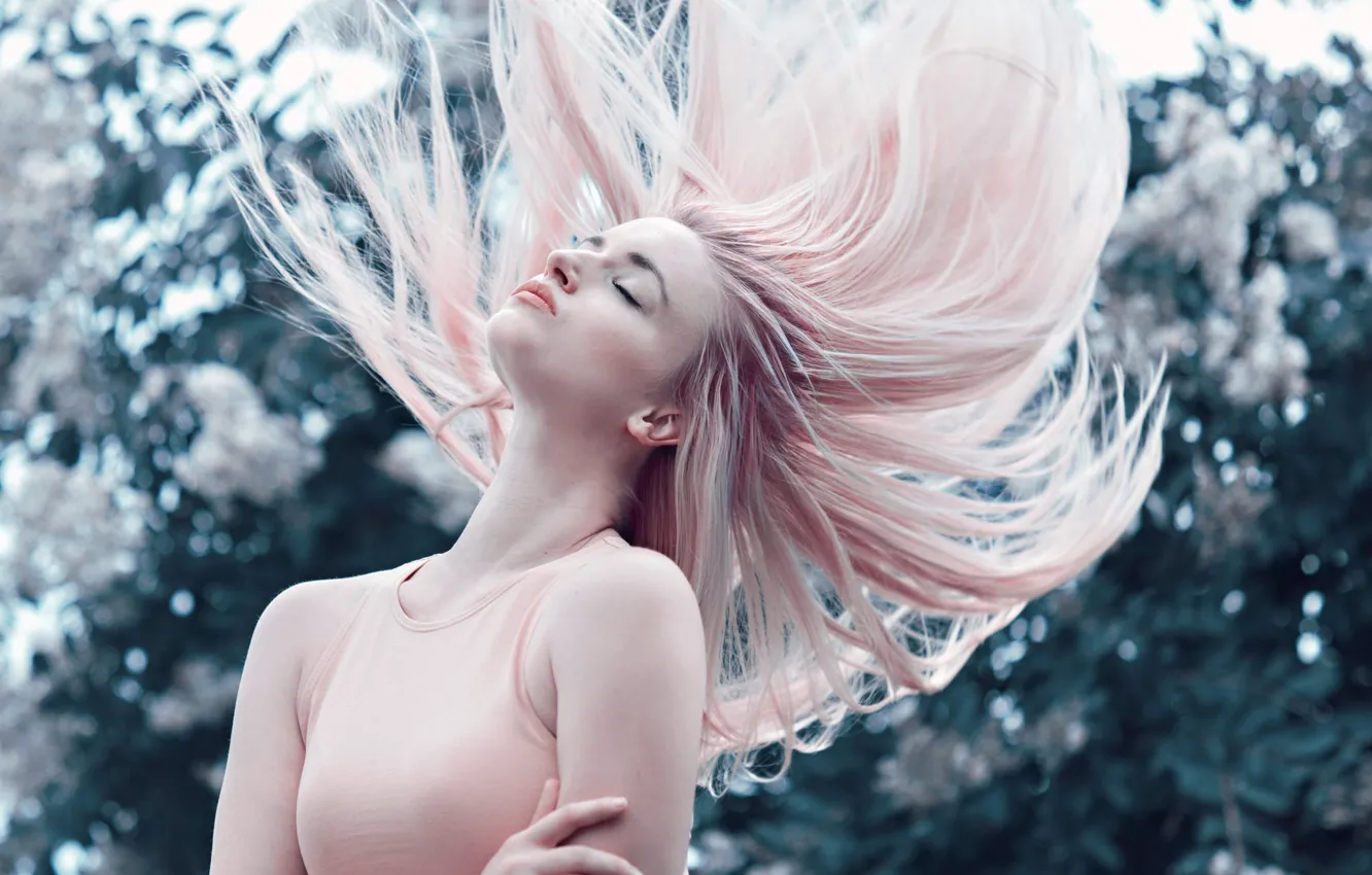 Photo wallpaper girl, pose, pink hair
