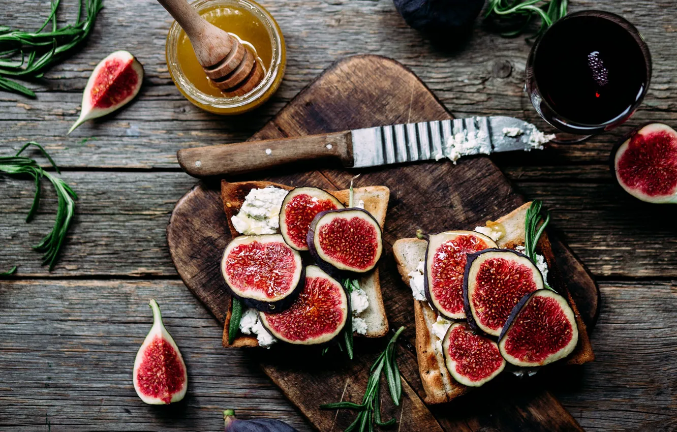 Photo wallpaper Board, oil, honey, bread, knife, Cup, Bank, drink