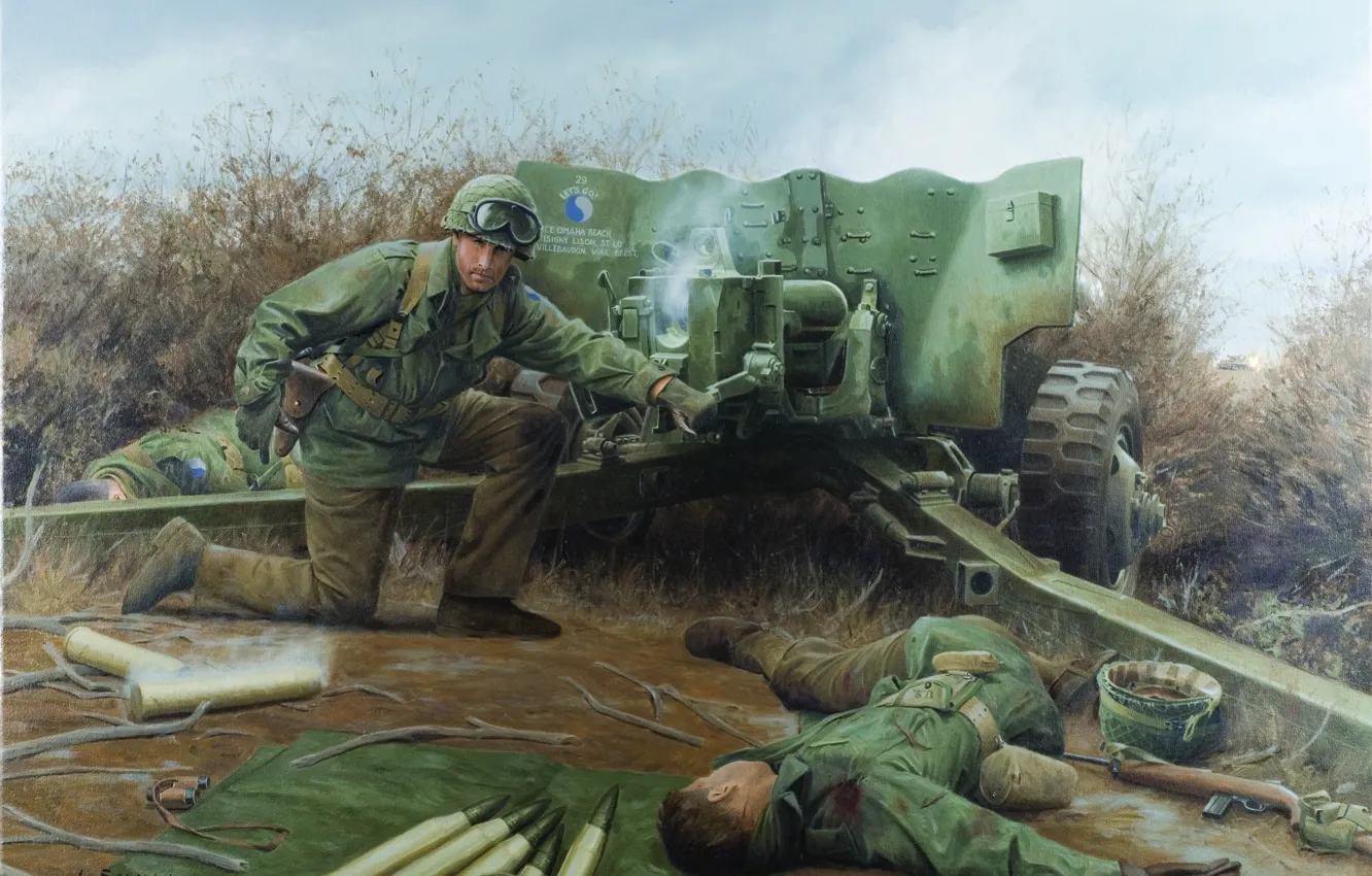 Photo wallpaper soldiers, gun, Germany, 1944, Bourheim, November 26, Lightning at Bourheim by Larry Selman