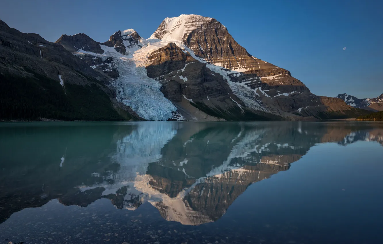 Photo wallpaper snow, mountains, lake, reflection, rocks, Canada, Berg Lake, Mount Robson Provincial Park