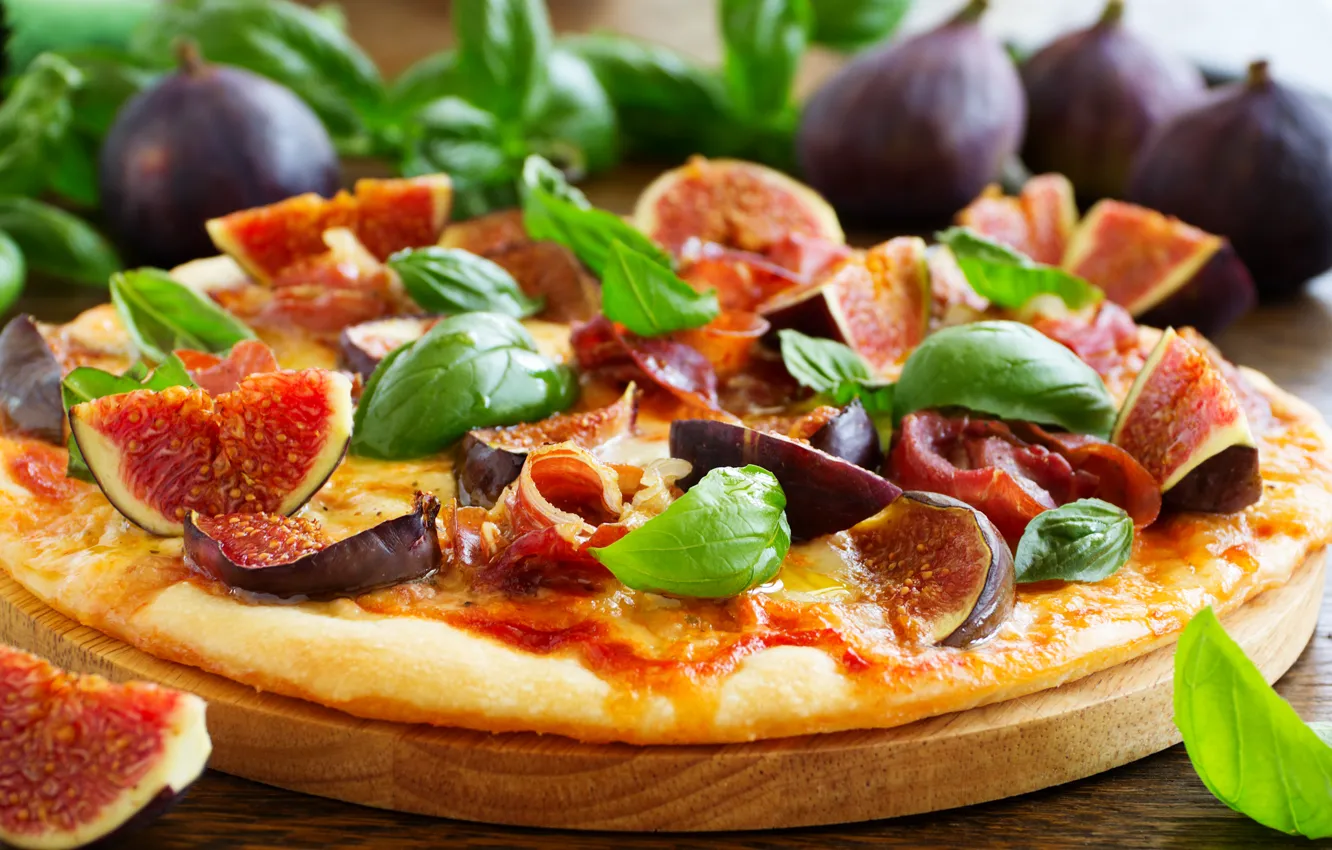 Photo wallpaper fruit, pizza, figs