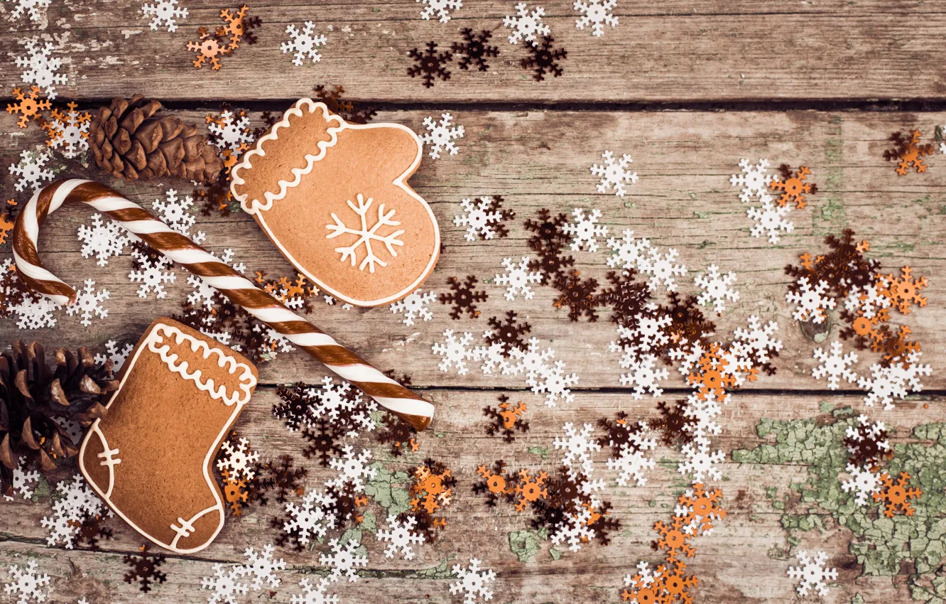Photo wallpaper snowflakes, holiday, gingerbread, Christmas