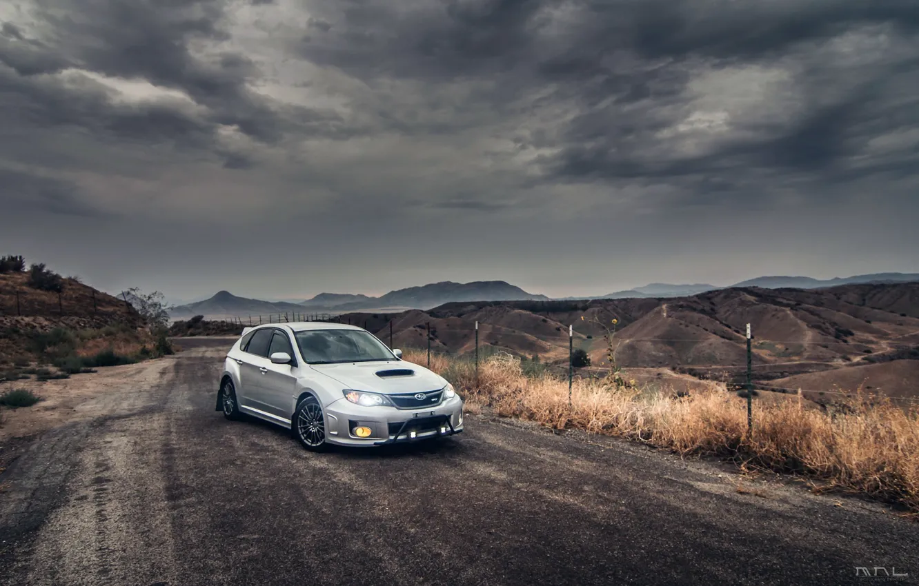 Photo wallpaper mountains, view, Subaru, Impreza, WRX, Japan, rock, STI